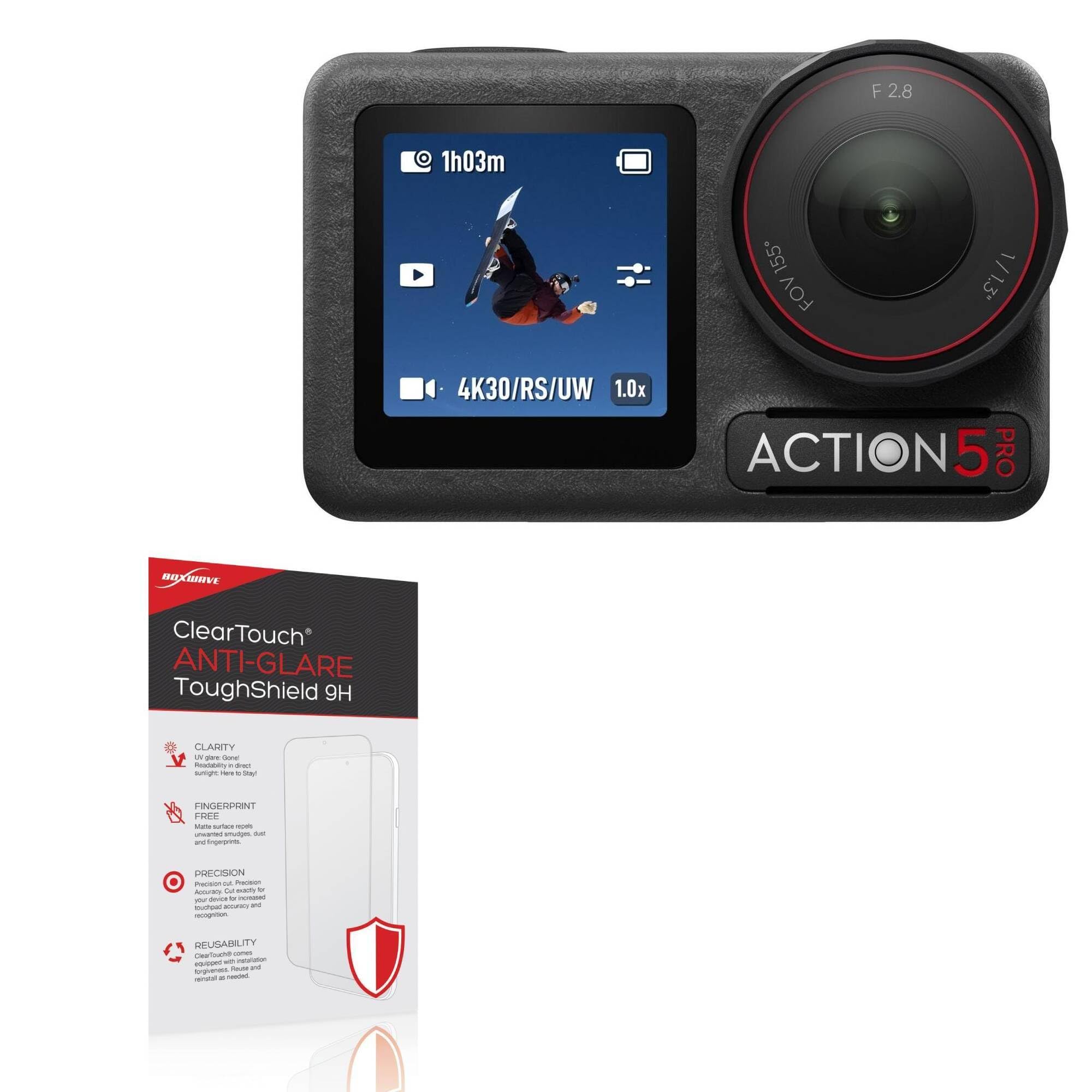 BoxWave Screen Protector Compatible with DJI Osmo Action 5 Pro - ClearTouch Anti-Glare ToughShield 9H (2-Pack), Anti-Glare 9H Tough Flexible Film Screen Protector