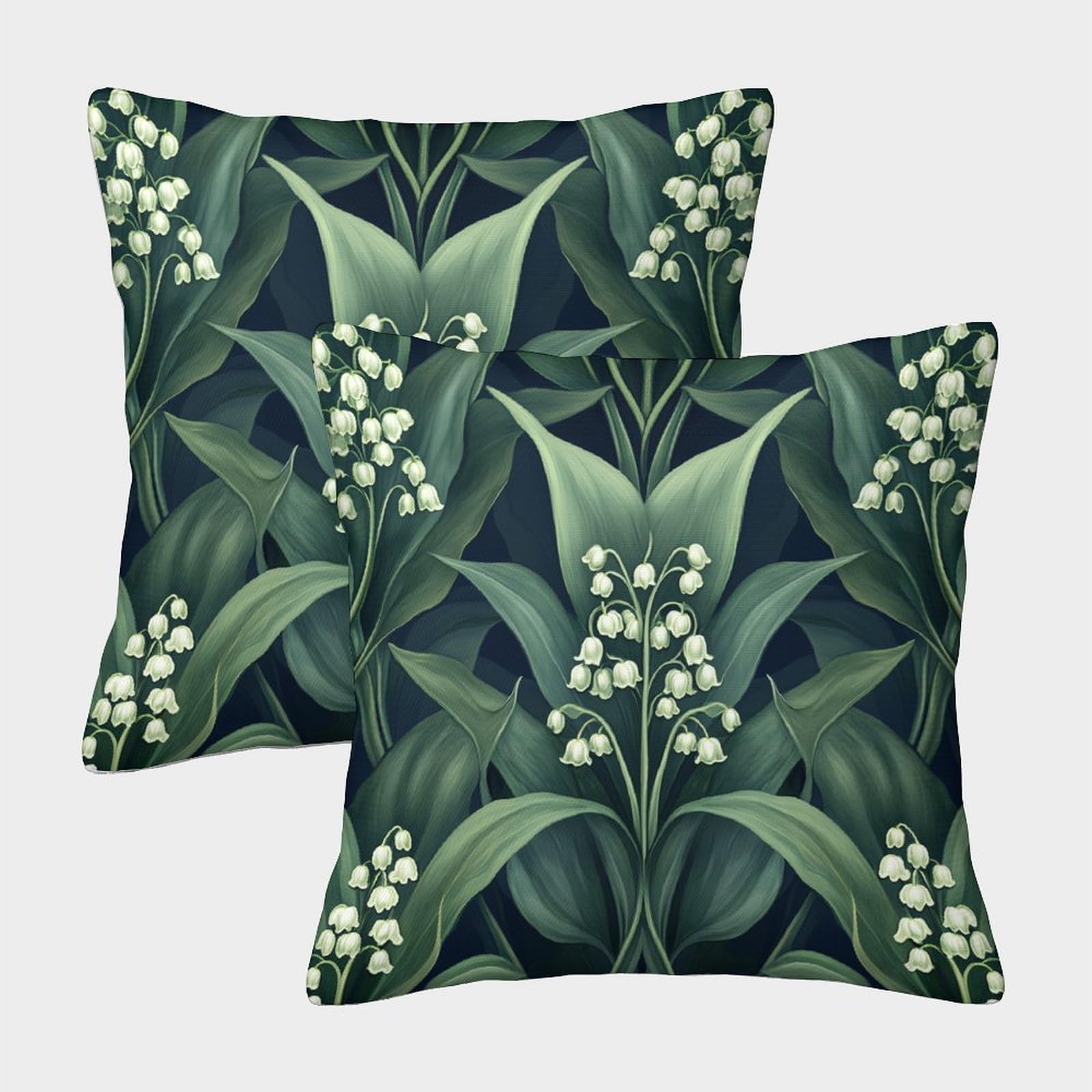 2 Pack 3D Lily of The Valley Flower Nestles between Large Leaves Cushion 3D Art Nouveau Style Soft Touch Pillowcase,sofa Chair Home Furnishings 45x45cm