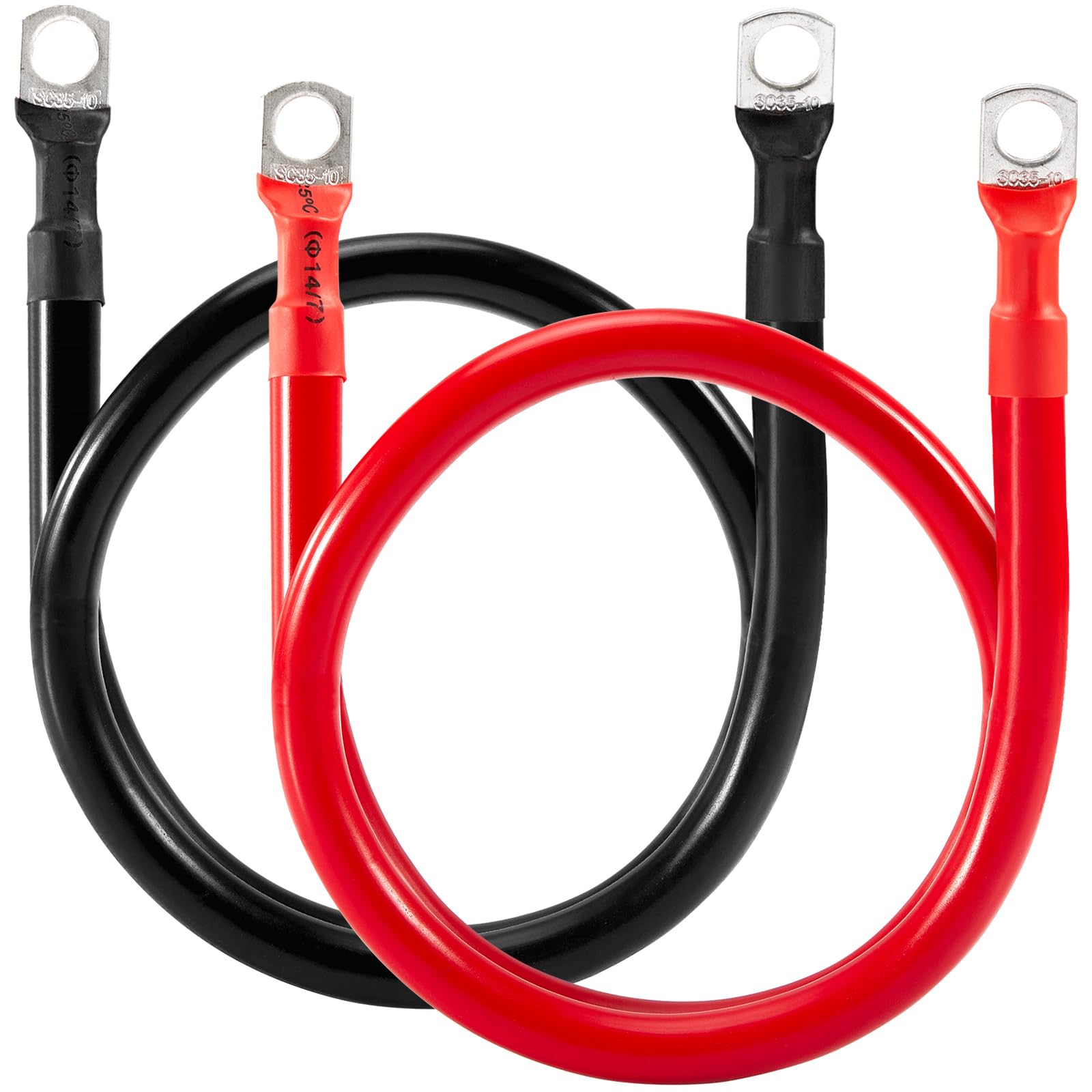 Gedlex Batteriekabel 35mm2, Batterie Kabel Auto 2AWG 50cm, Sauerstofffreier Kupferkabel Rot Schwarz, Max 150A, Nennspannung 450V, 35mm² M10 Batterien Anschlusskabel für 12V 24V Autobatterie
