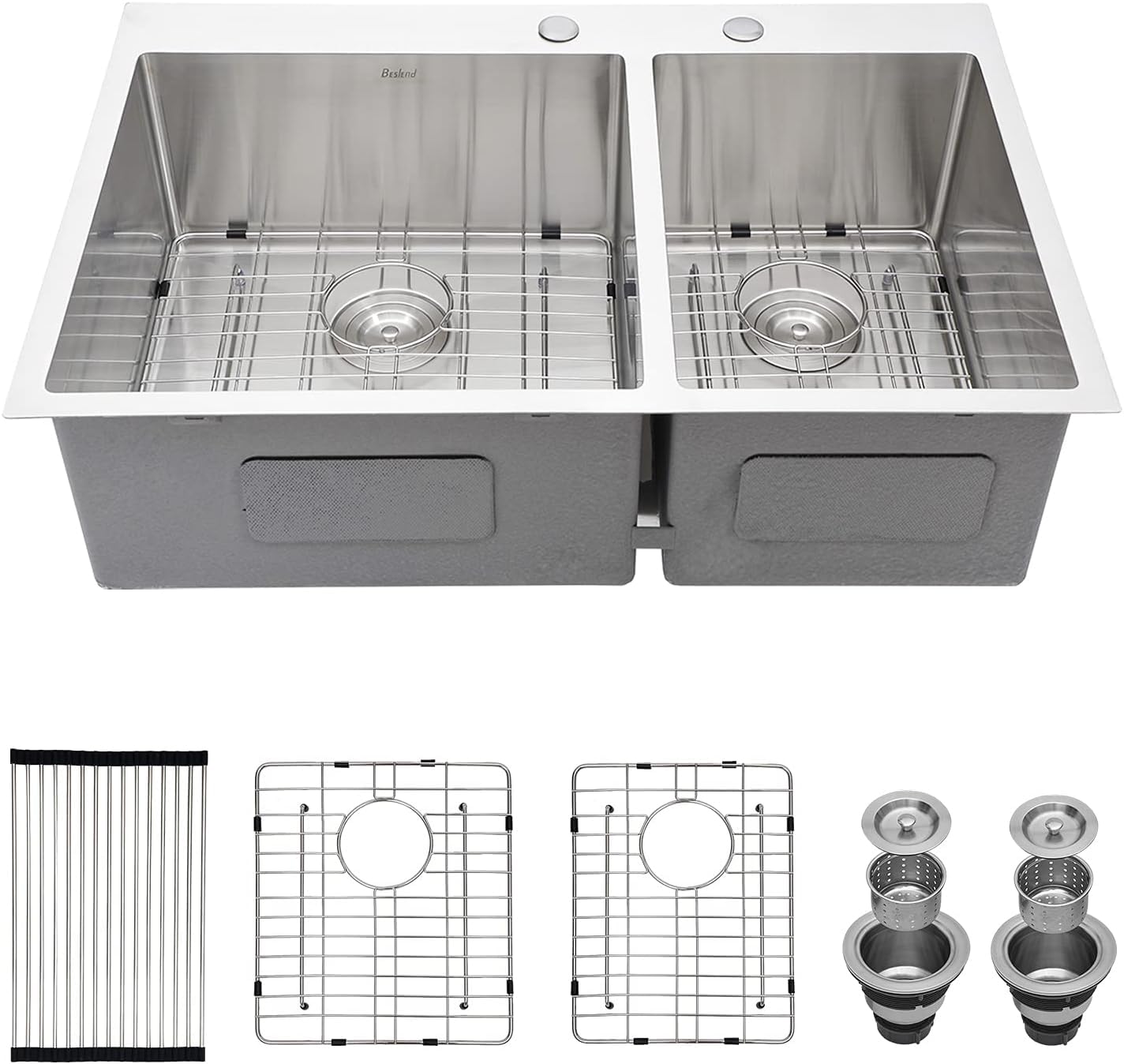 Beslend 33x22 Double Bowl 60/40 Drop In Kitchen Sink