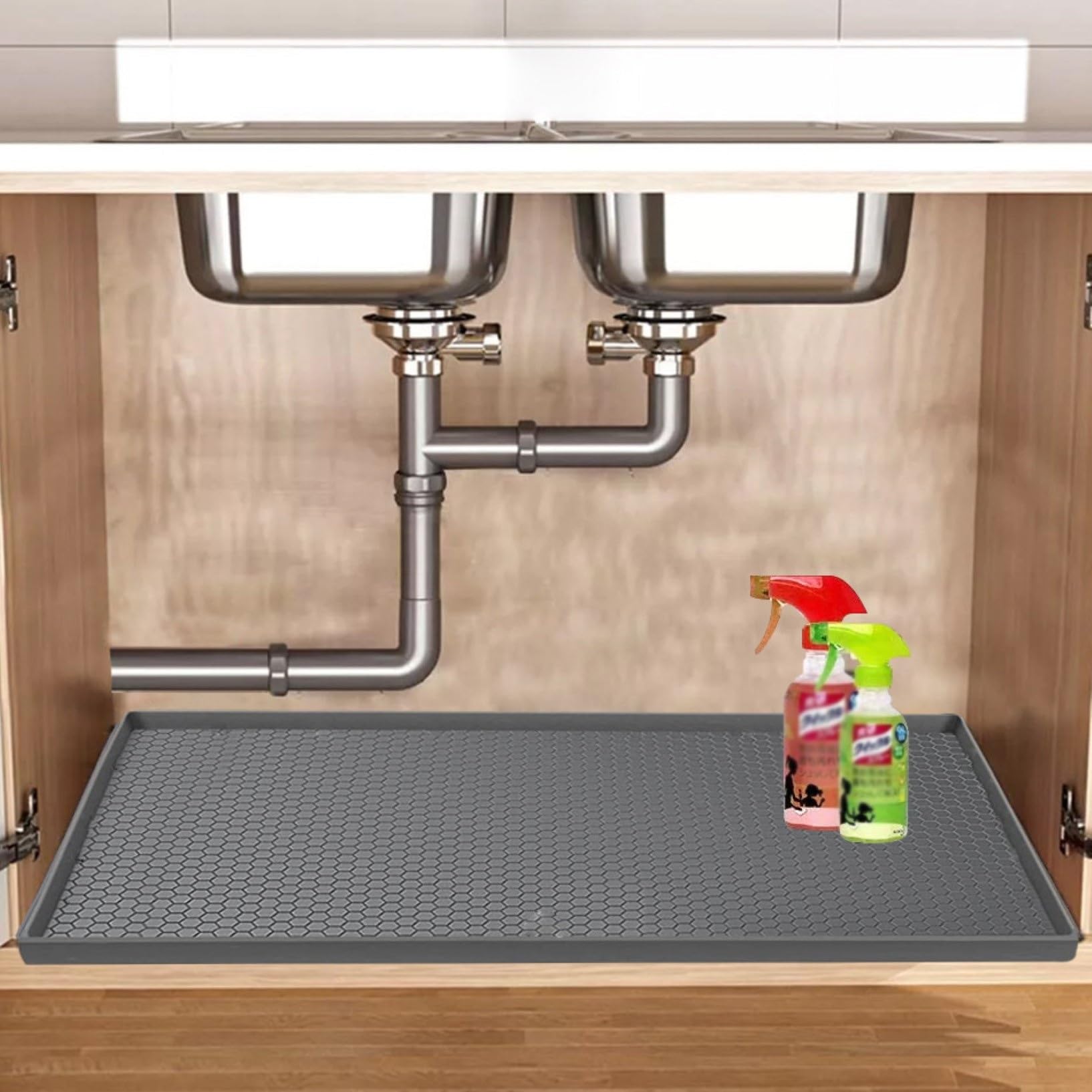 Stuoia Sotto Lavandino,Fodera Del Gabinetto Del Silicone,Impermeabile E Facile Pulire Fodera Scaffale Stuoie Del Gabinetto Cucina Per Lavandino Inferiore Bagno ( Color : Gray , Size : 22*19inch )