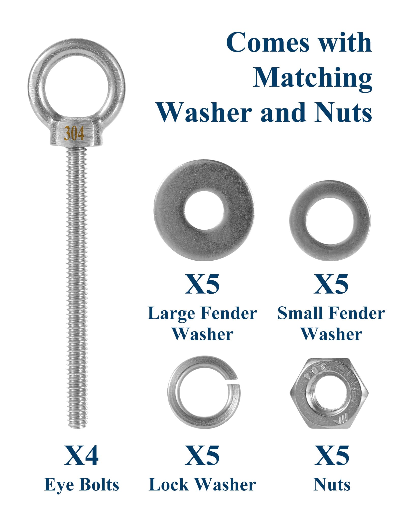 4 Pack), Imperial, Heavy Duty Stainless Steel 3/8-16 Long Eye Bolts - View #9