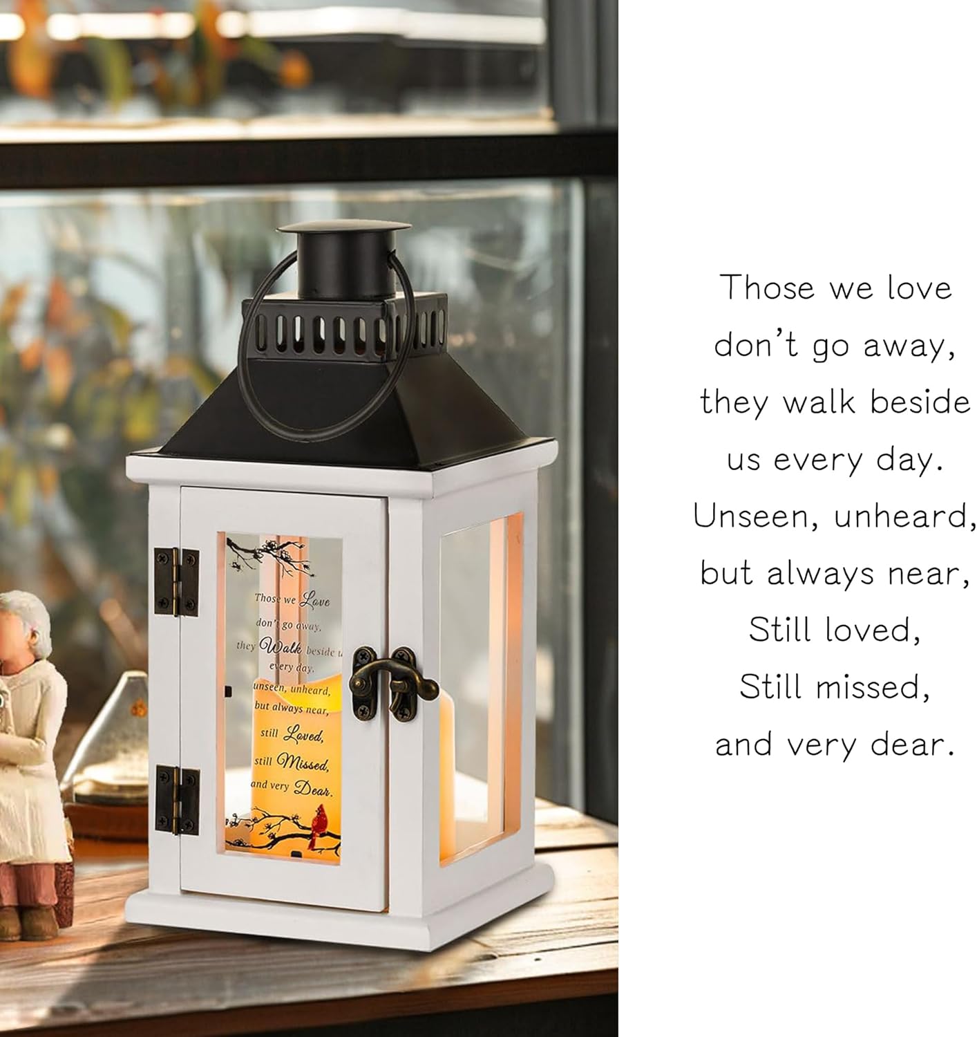 White Memorial Lantern with LED Candle - Sympathy Gifts for Loss of Loved One, Bereavement Funeral Grieving Condolence Gift for Loss of Mother Father Husband Daughter Brother - Image 6