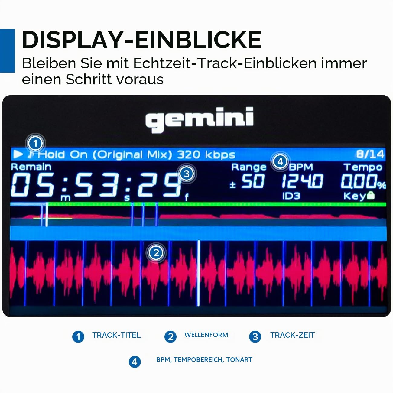 Gemini Sound MDJ-600 - Professioneller CD / Media Player mit 4 Hot Cues und Auto / Manual Looping, Farbbildschirm, MIDI, 24-Bit / 192kHz Soundkard