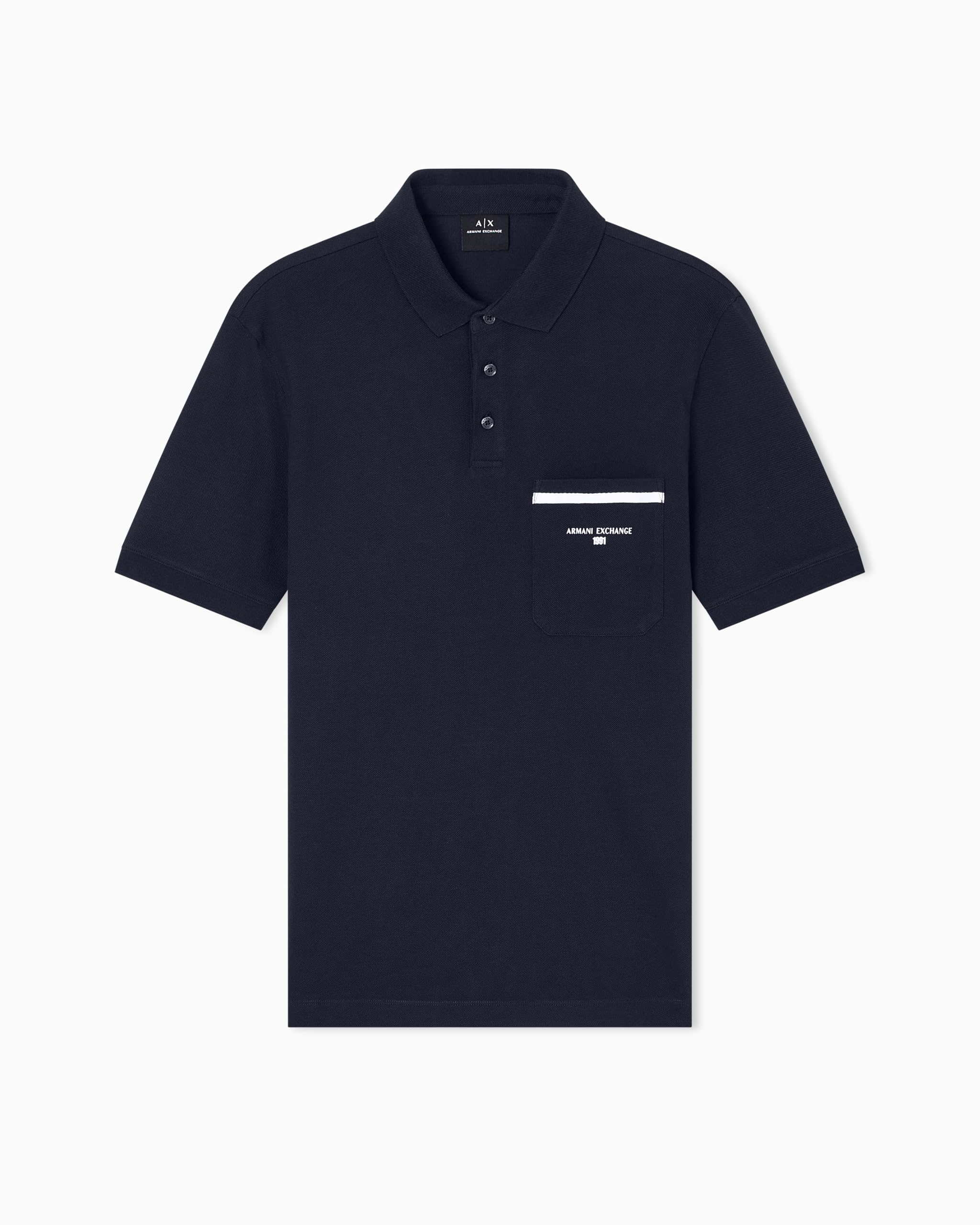 Armani Exchange Men's Pique Pocket Logo Polo Shirt, deep Navy, L