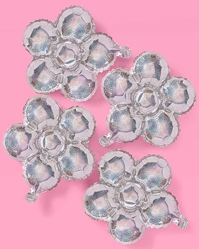 Miniatura 4 de xo, Fetti Paquete de 4 globos de aluminio de flores iridiscentes, suministros para fiesta de cumpleaños, despedida de soltera en el jardín,