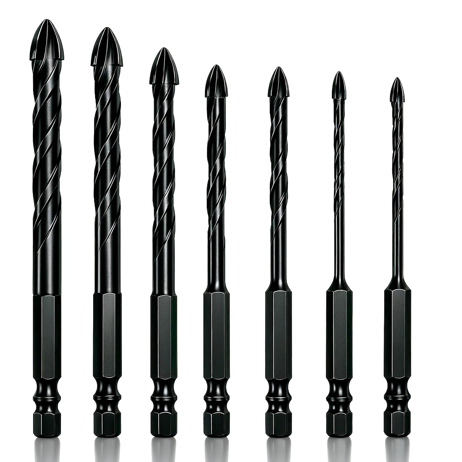Tile Drill Bit Set with Hexagonal Rod, Glass Drill Bit, Glass Drill Bit, Carbide Tipped for Concrete, Tiles, Brick Wall, Glass Wall Mirror, Plastic, Wood