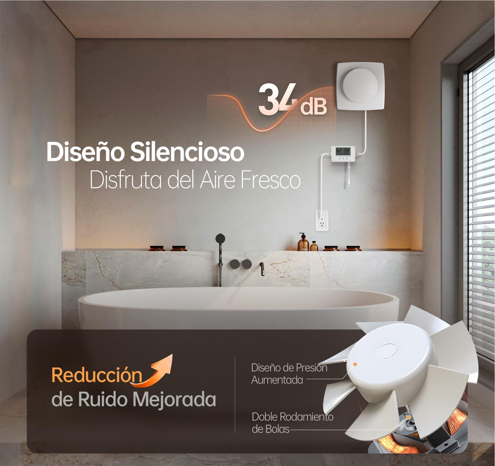 Extractor De Aire AIPERQ De 100 Mm Con Sensor De Humedad Y Temporizador Valvula De Retencion Y Mosquitera Integrada 7 W Dba 26 Silencioso Para Bano Cocina Oficina Inodoro 65694264