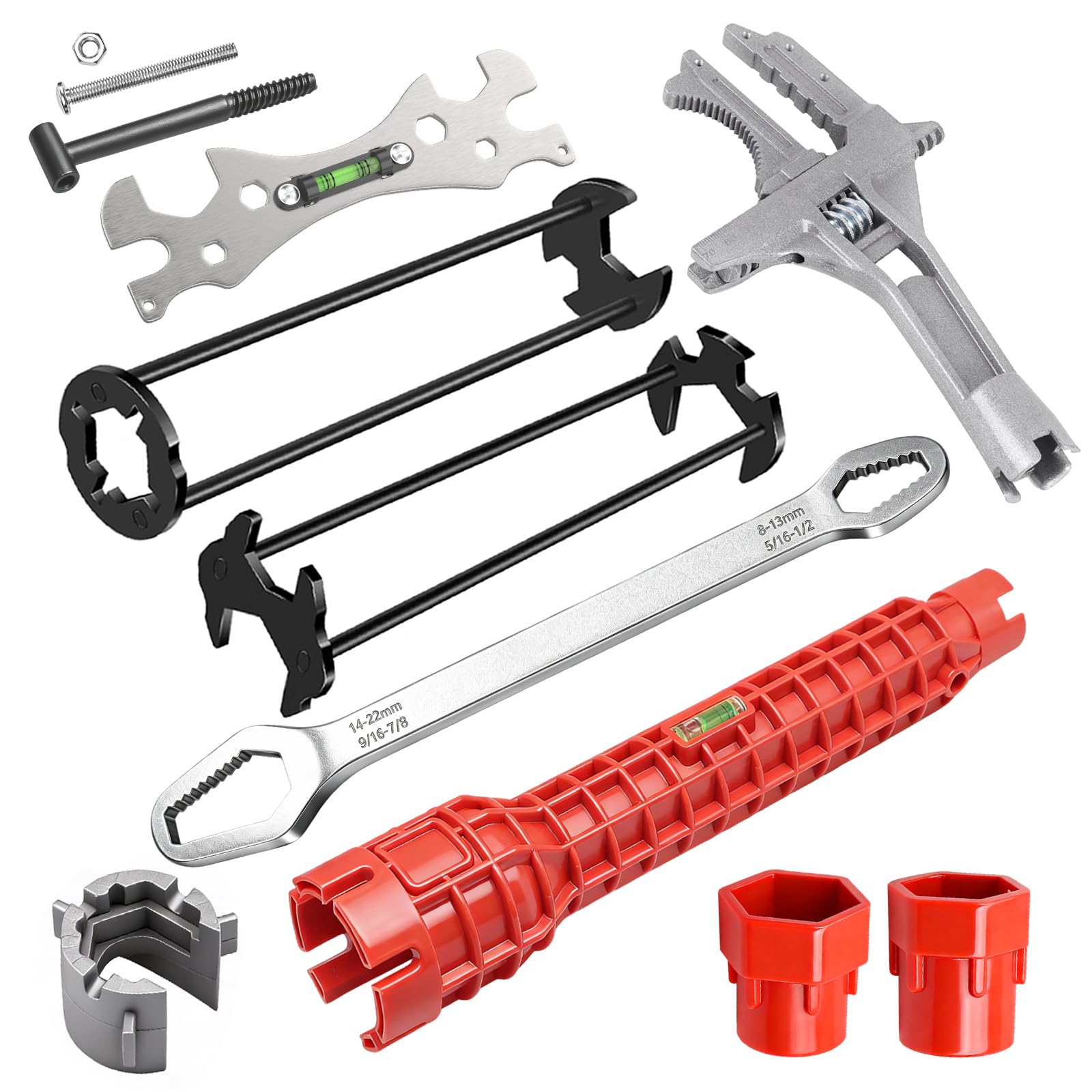 Zestaw kluczy umywalkowych 20 w 1, klucz do zlewu i kranu, klucz nastawny, szeroka szczęka, krótki chwyt, 6-75 mm, uniwersalne narzędzia hydrauliczne do instalacji do łazienki / kuchni i