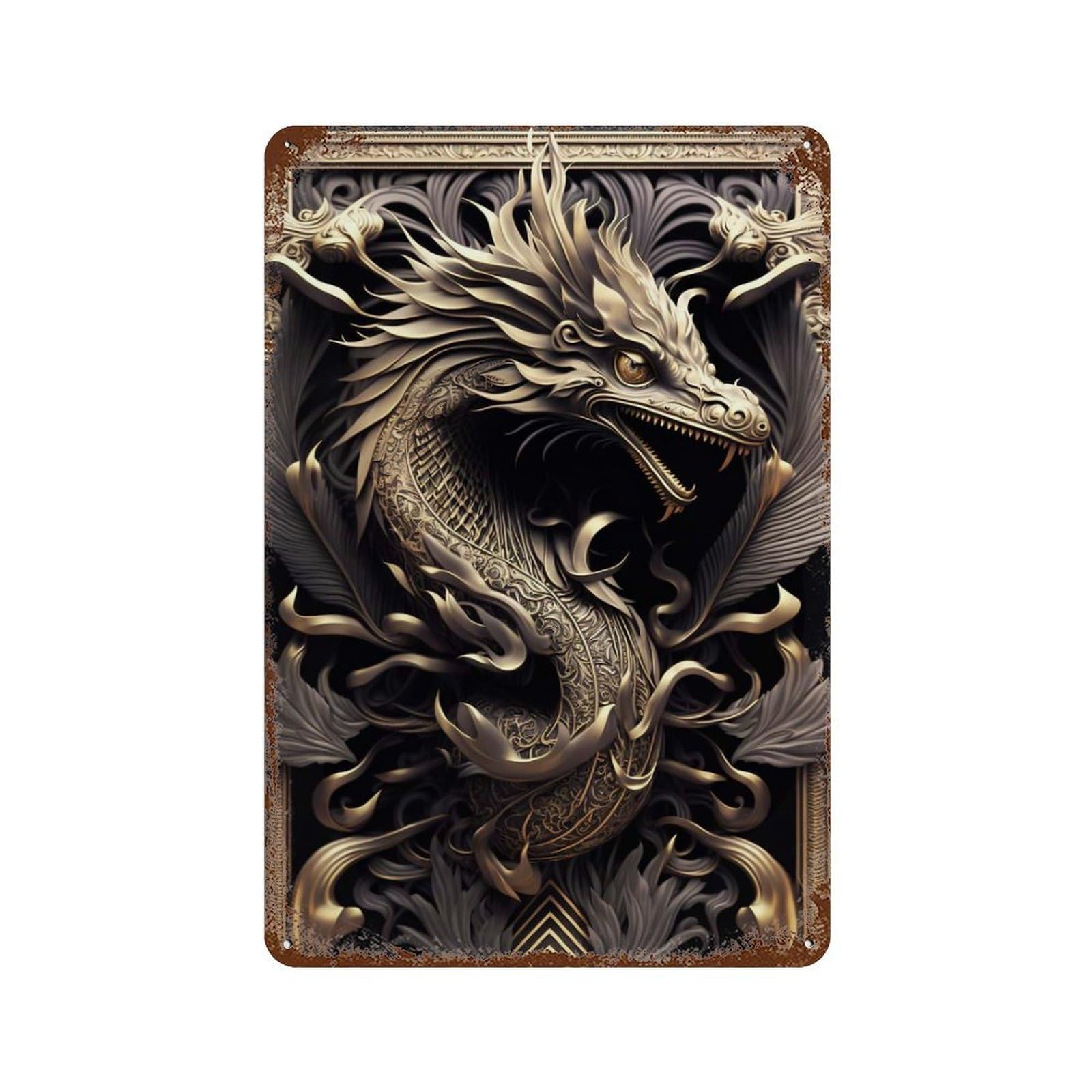 Epic Ancient Dragon Rust Effect Tin Sign 11.8"x7.9", Vintage Wall Decor for Pub, Kitchen And Man Cave Decor