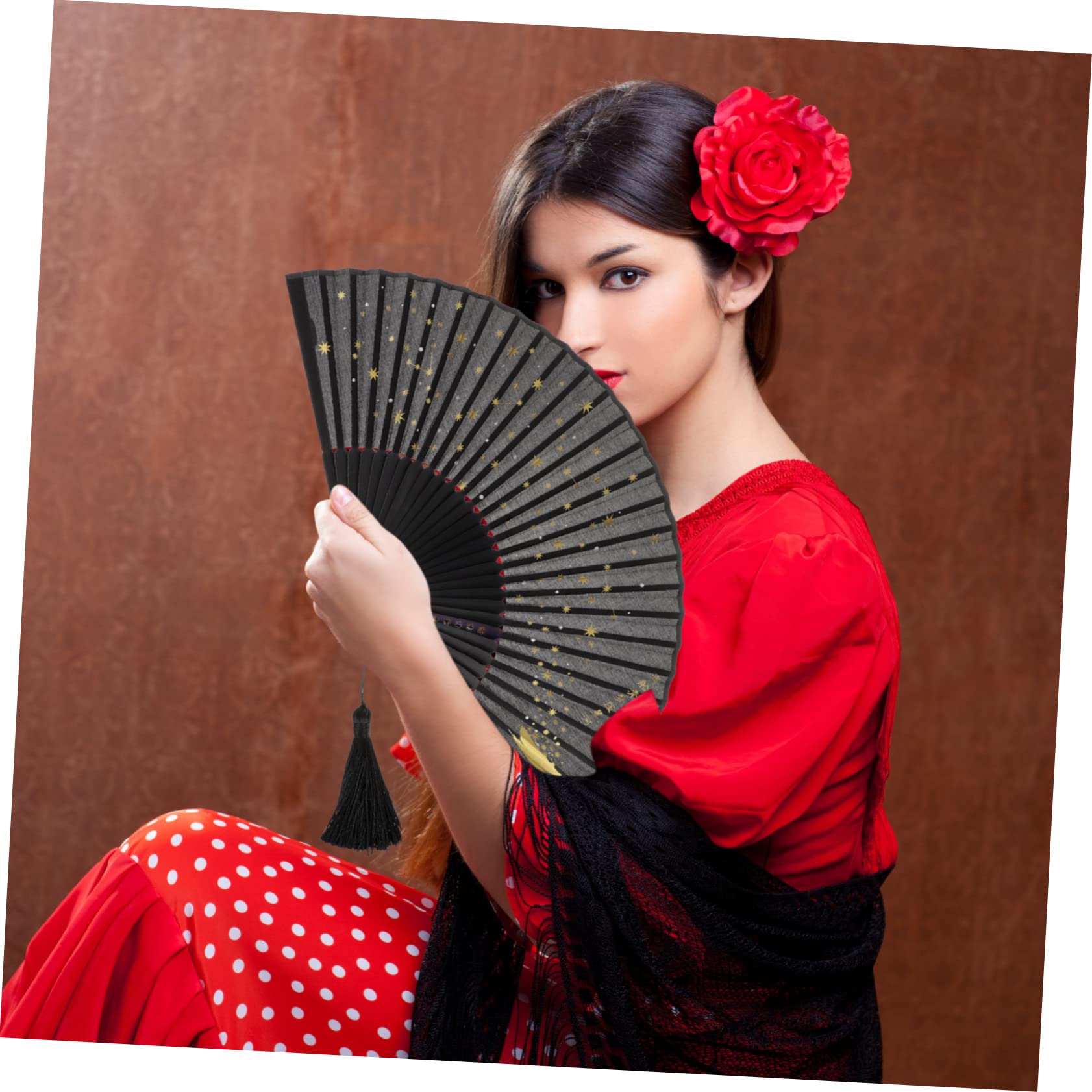 Folding Hand Fan with Delicate Pattern Chinese Style Portable Lightweight for Weddings Parties Dancing and Travel Elegant Bamboo Design with Tassel