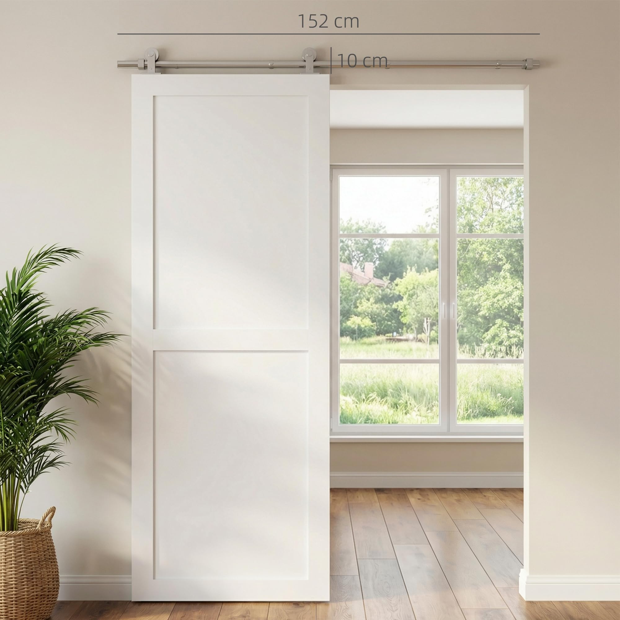 HOMCOM 152cm Quincaillerie Porte Coulissante de Grange, Rail Porte Coulissante de 76 cm de Large, Épaisseur 30 mm, Charge 80 kg, Robuste en Acier Inoxydable 304, Argenté | Rail Porte Coulissante 76 cm de Large, Épaisseur 30 mm, Charge 80 kg, Acier Inoxyda