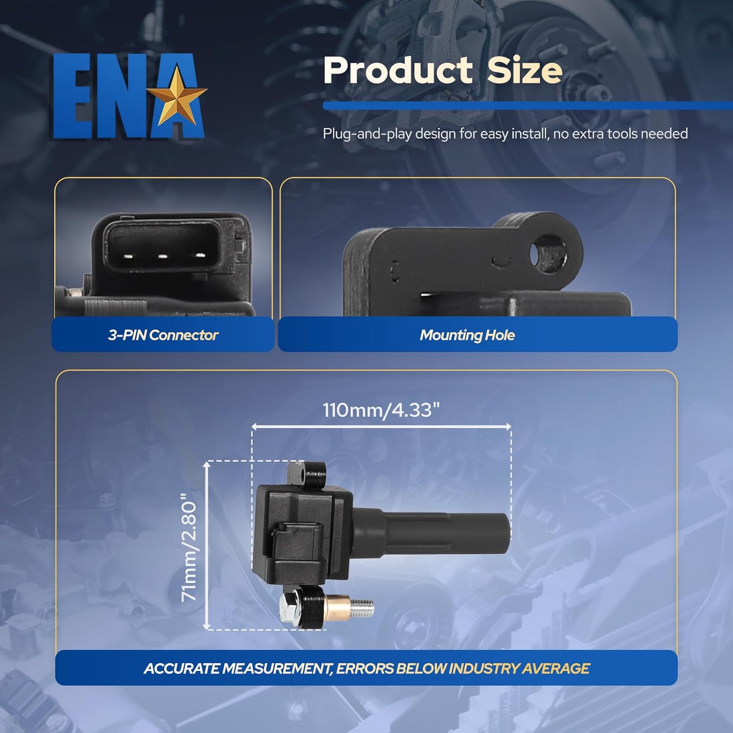 ENA UF665 Ignition Coil Pack Compatible with Subaru Forester WRX Impreza Legacy 2011 2012 2013 2014 2015 2016 2017 2018 2019 H4 2.5L Coils Only for Turbocharged Set of 4 Replacement for 22433AA600