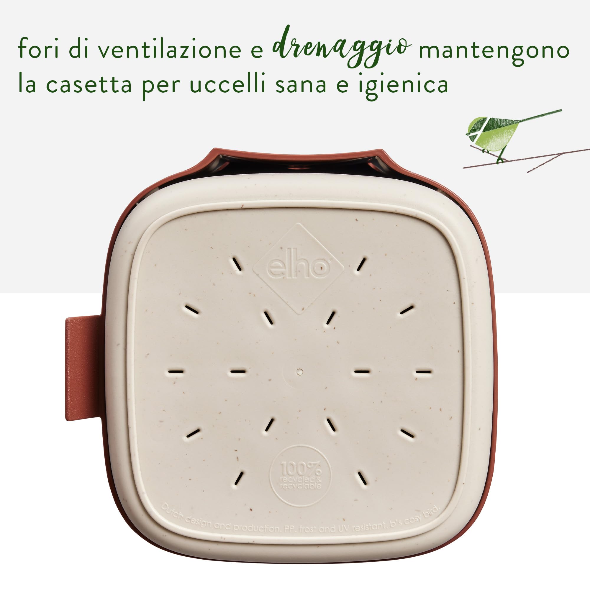 Elho Cosy Bird House 18cm - Casetta Uccellini da Esterno - Per Oltre 11 Specie - 100% Plastica Riciclata - L17.6 x B18 x H23 cm - Rosso/Rosso Toscano