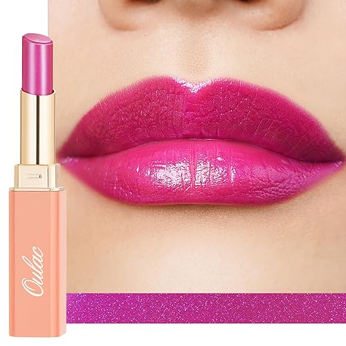 Miniatura 1 de Oulac Lápiz labial morado rosa hidratante, 2 en 1, brillo labial y bálsamo labial, acabado jugoso y brillante, hidratación de larga duración, suave