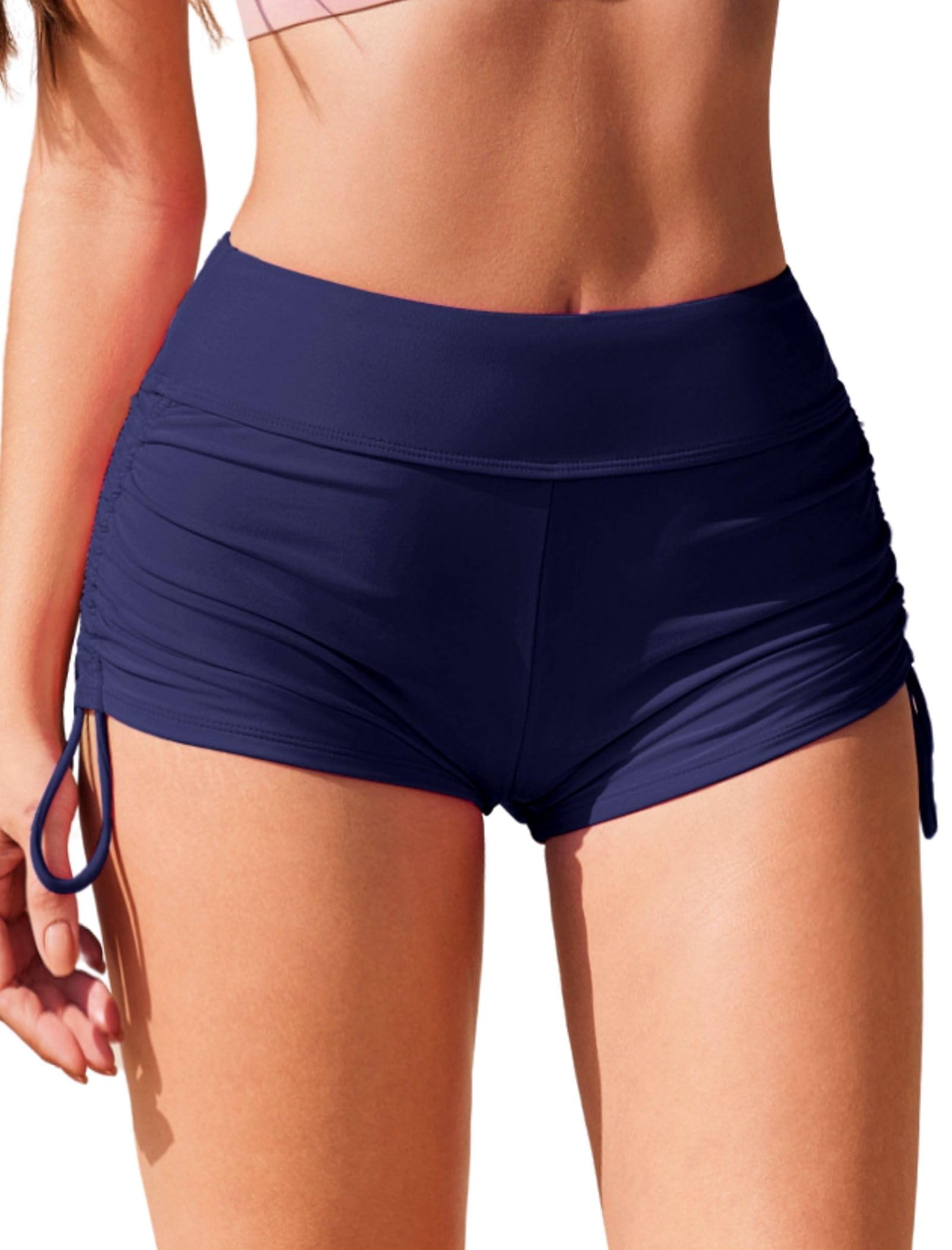 AI'MAGE Women 3" Swim Shorts High Waist Swimsuit Bottoms Bikini Boy Shorts | Tummy Control Beach Board Shorts, Adjustable Ruched Side, Classic Wide