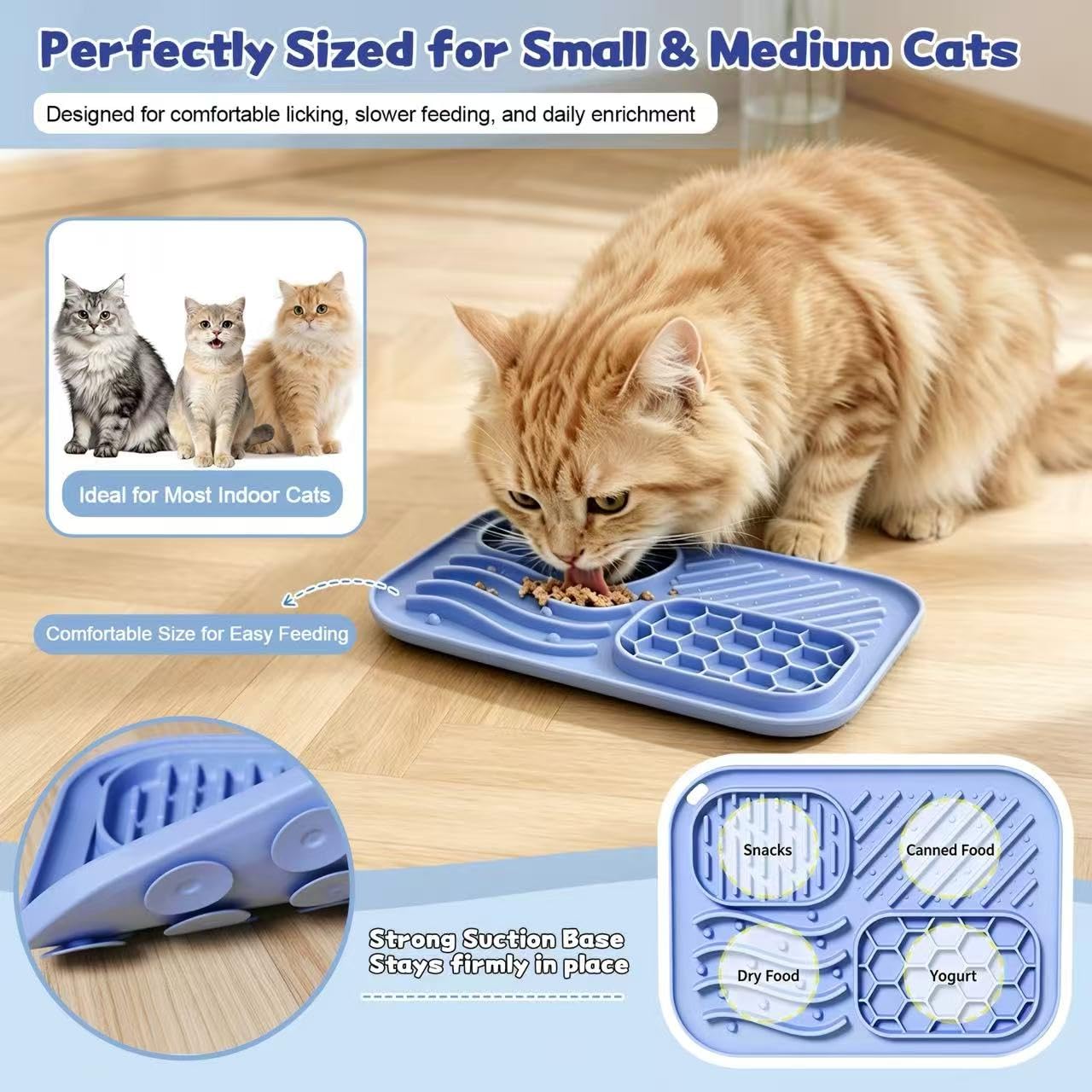 AZY Set di 3 mangiatoie lente per gatti, mangiatoia per coda di gatto in silicone, tappetino per leccare e cucchiaio per cibo per gatti, strumenti per l'alimentazione umida, ciotola per