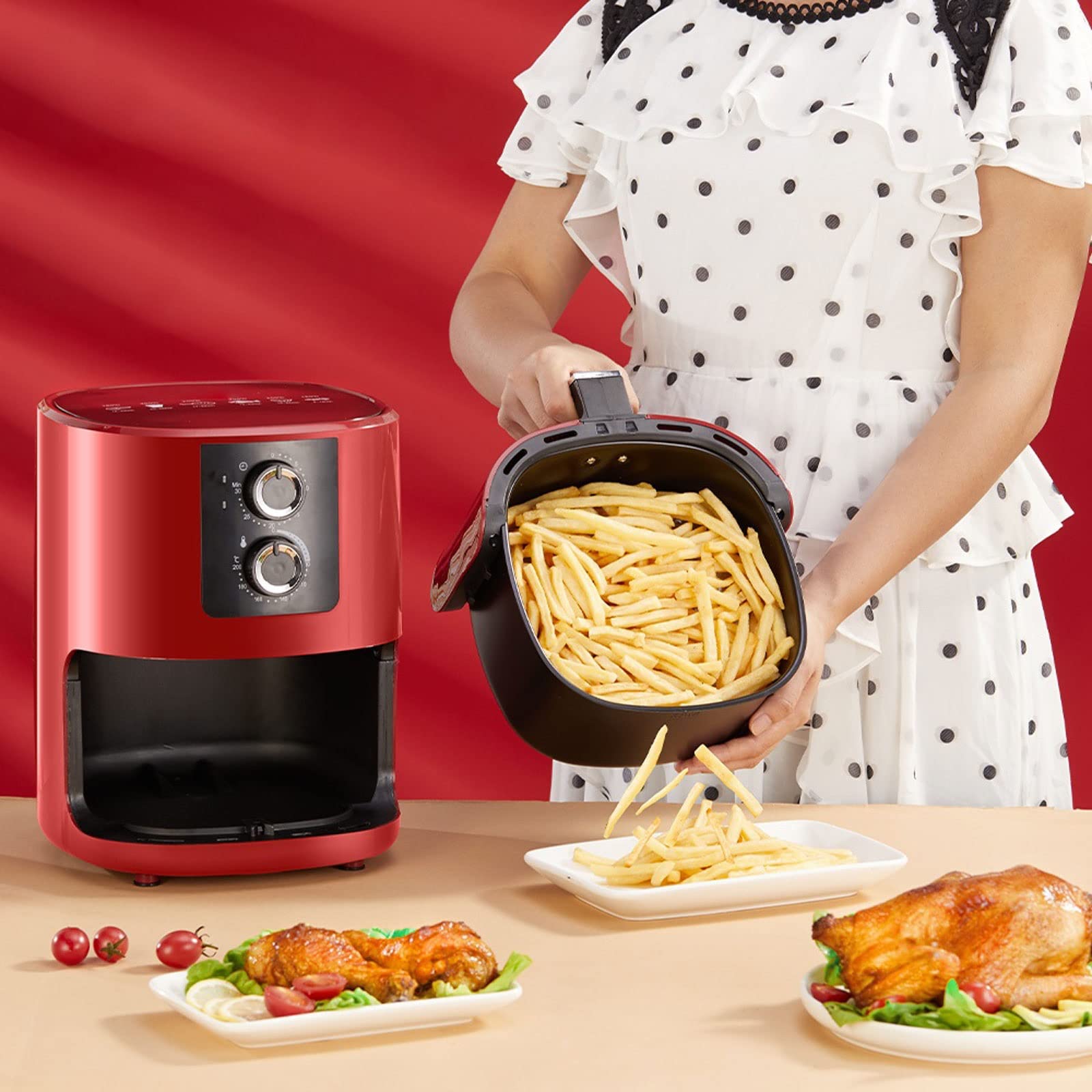 Frytkownica powietrzna, frytkownica powietrzna bez oleju 5L duża frytkownica beztłuszczowa do pieczenia 360° Inteligentny timer Kontrola temperatury Elektryczne gotowanie w domu Beauty Comes