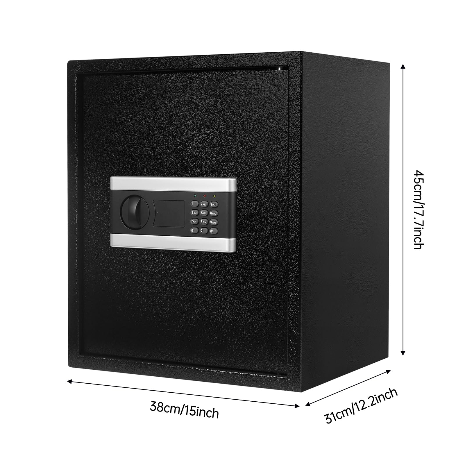 Cassaforte elettronica, 38 x 31 x 45 cm, cassaforte per casa, 3 scomparti rimovibili, passcode digitale, chiavi di emergenza, allarmi intelligenti, cassaforte