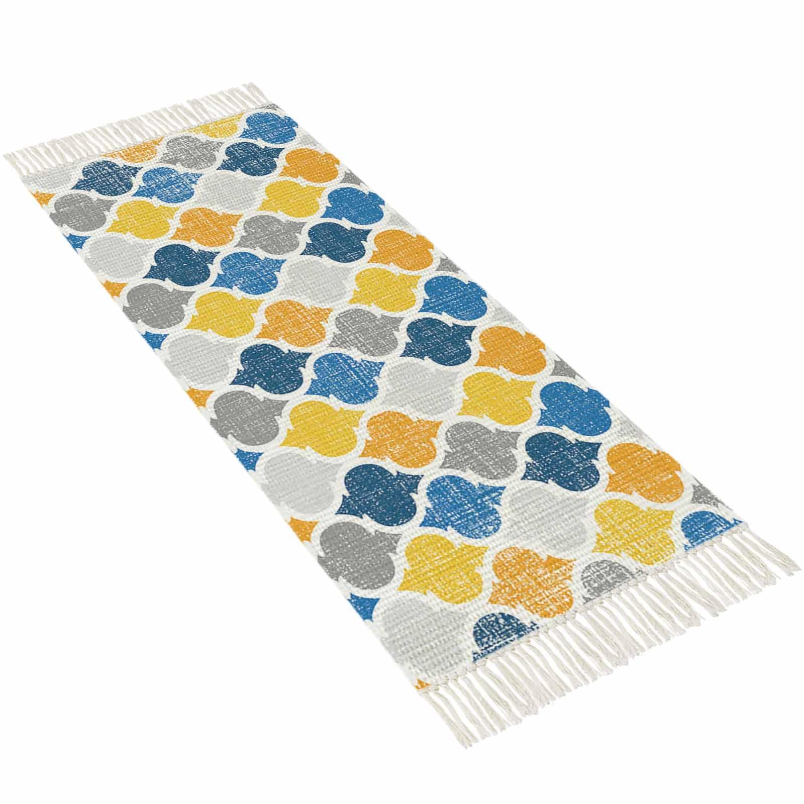 Area Rug 2x5 ft Abstract Geometric Morocco Pattern Tassel Rug Boho Rugs for Bedroom Yellow and Blue Woven Area Rug Floor Carpet Washable Front Door