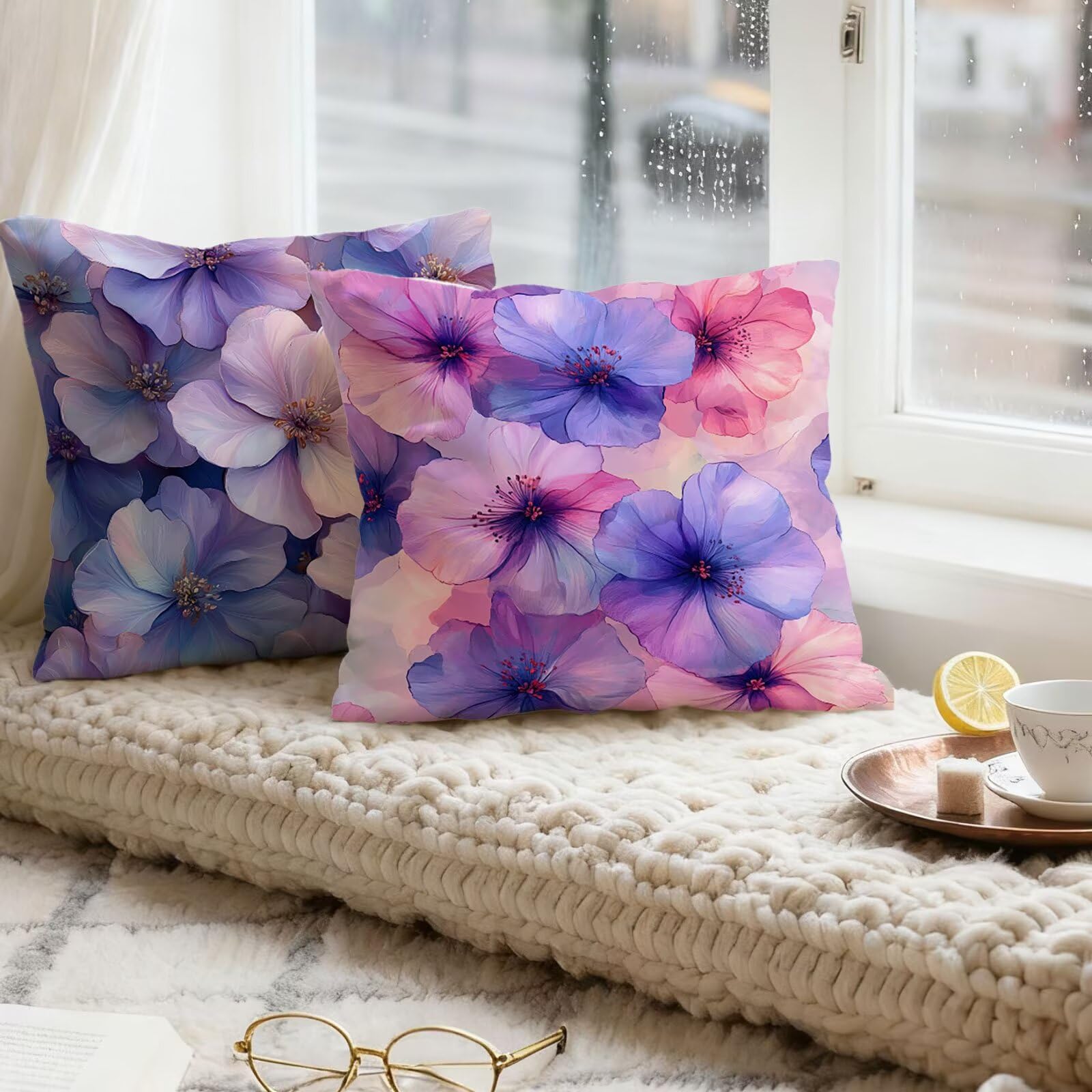Violet Housse Coussin 60x60 Rose Taie Oreiller 60x60 Lot de 4 Super Doux Protege Oreiller 60 x 60 Decoration Automne Taie D'oreiller Carrées Coussin Canape, pour Maison Chambre Canapé Chaise E - 667