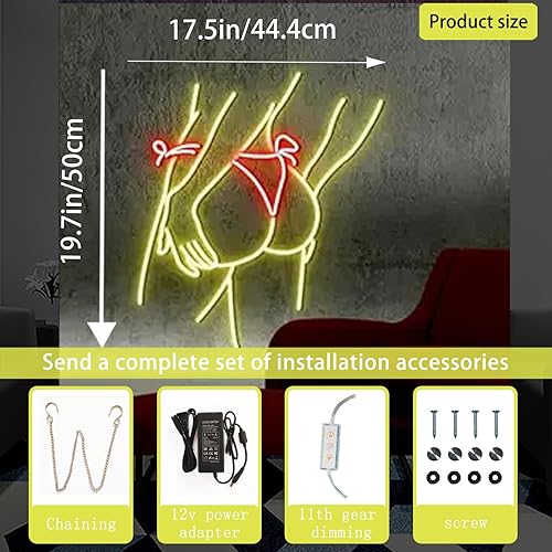 Letrero de neón con texto en inglés "Lady Back" para decoración de pared, señales LED de 19.7 x 17.5 pulgadas, decoración de cuerpo sexy para niña,