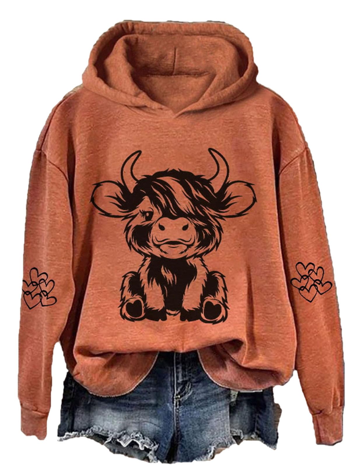 Women's Cute Highland Cow 3D Printed Hoodies Long Sleeve Funny Graphic Print Pullover Sweater Sweatshirts Tops