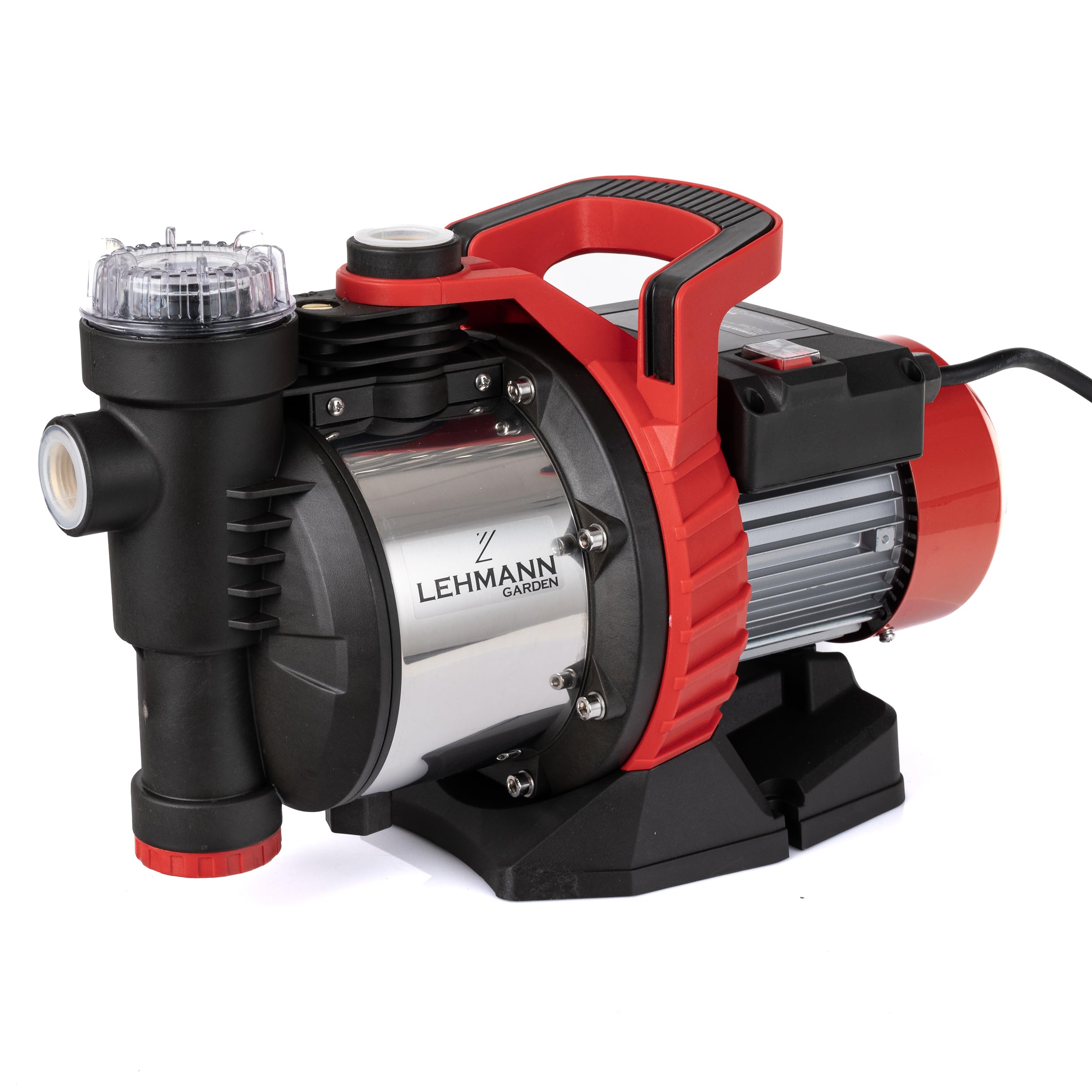 LEHMANNN Gartenpumpe BP1, 900 W, Förderleistung 3600 L/h, 4,2 bar Druck, max. Ansaughöhe: 8 m & Förderhöhe 42 m, Selbstansaugende, Pumpengehäuse aus Edelstahl, IPX4, ergonomische Tragegriff