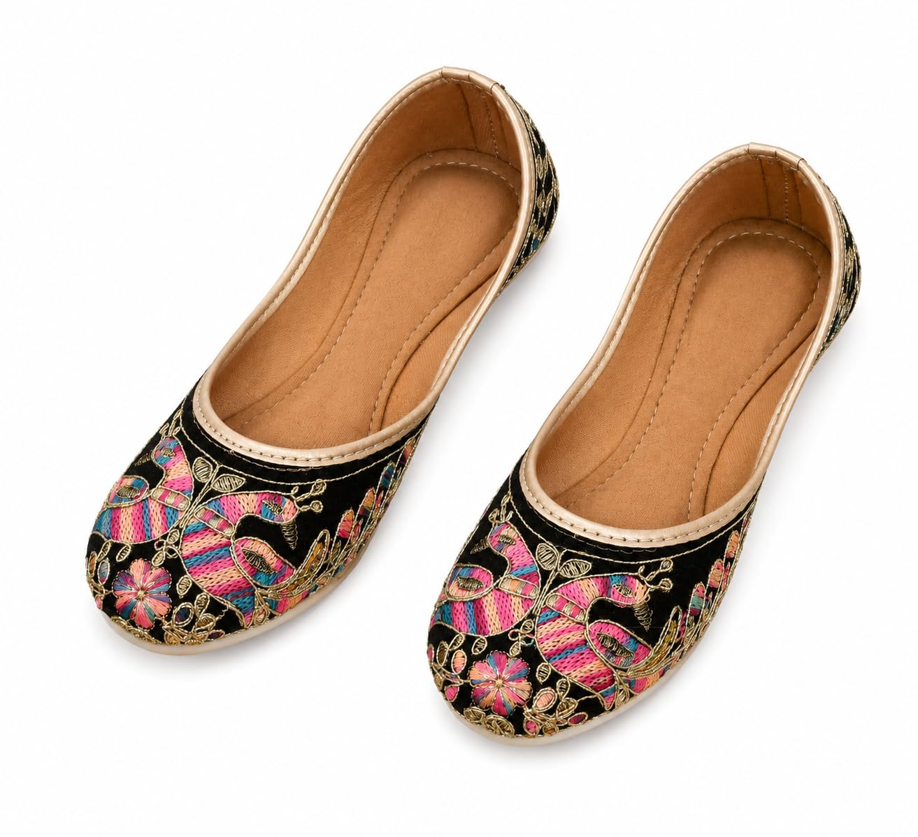 Women's Embroidered Ethnic Jutti Flats | Handmade Traditional Slip-On Ballet Flats | Soft Cushioned Insole | Comfortable Casual & Festive Footwear | Black Multi-image-40