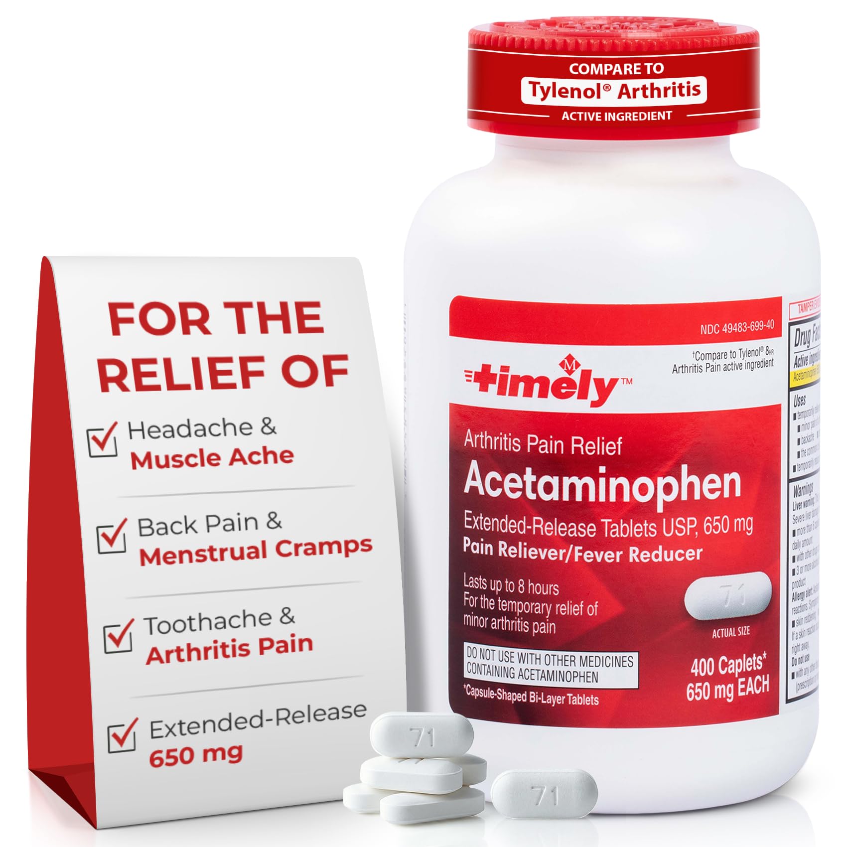 - TIME-Cap Labs 400 Caplets Extended Release Acetaminophen 650mg - Pain Reliever & Fever Reducer for Adults, Helps with Headaches, Backaches, Muscle Pain, Toothaches, Arthritis & Menstrual Cramps