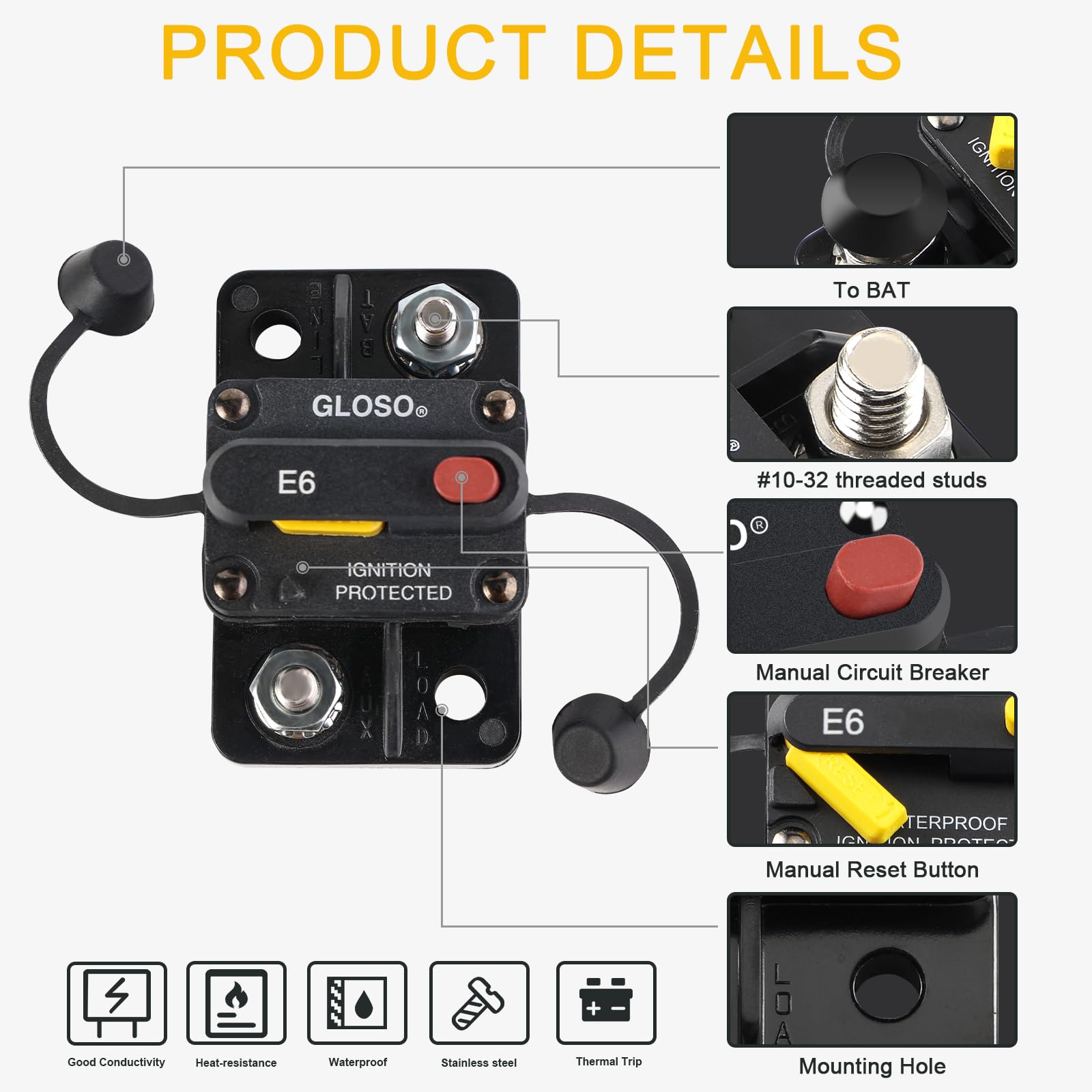 GLOSO Interruttore automatico automatico reset interruttore automatico impermeabile barca batteria auto camion 20 amp E69