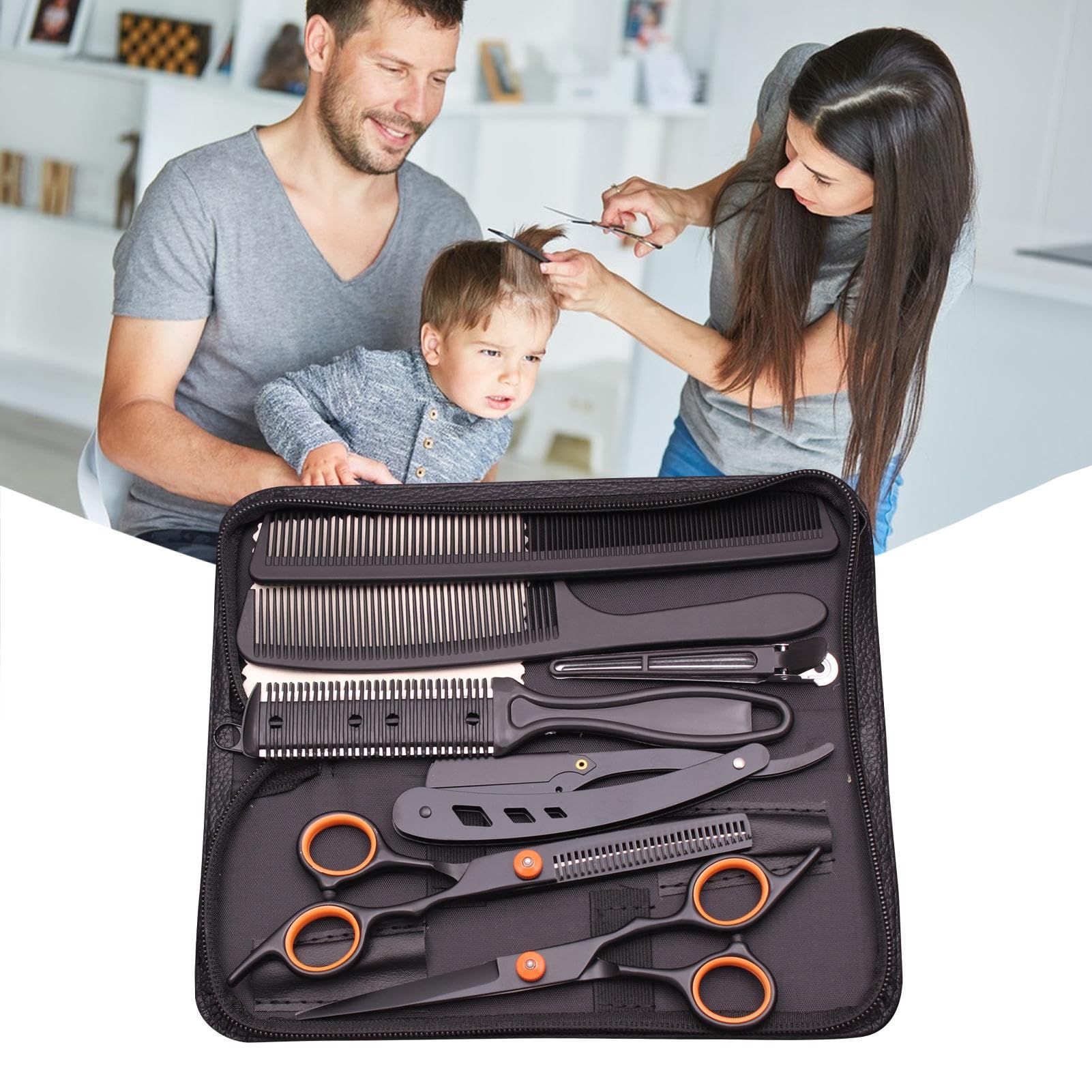 Juego de corte de pelo de peluquería - Juego profesional de cortapelos de acero inoxidable, tijeras rectas, tijeras dentales | Cortapelos para hombres y mujeres, corte de pelo en casa con navaja de