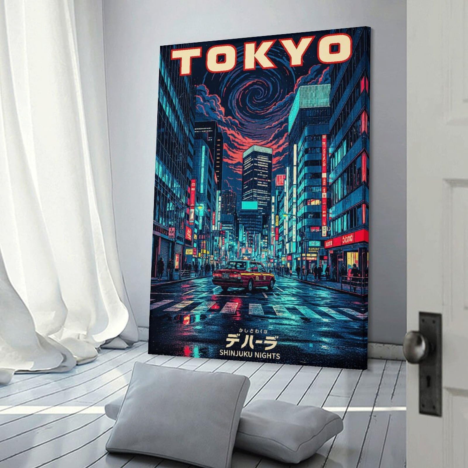 Junmoney Tokyo Shinjuku Nights Canvas Wall Art, 12x18inch(30x45cm), for Bedroom Decor, Cosy Corners Or Studios, Stylish Decor for A Restful Room Update