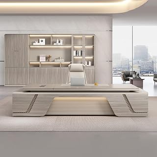 L Shaped Executive Office Desk with Lateral Cabinet, Rustic Reception Desk with USB Charging Ports, Wood Gaming Table Business Furniture Set Workstation for Home Office