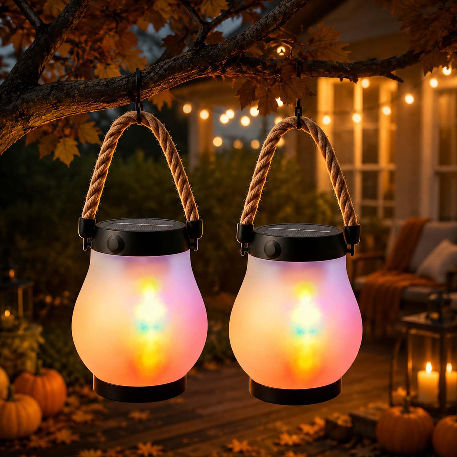 Klynero Solar-Laterne Mit Flammeneffekt,Klynero Solar Laterne,Wasserfest Flammenlaterne FüR AußEn,Usb - Aufladung,FüR AußEn Halloween Dekoration (Bunt,2)