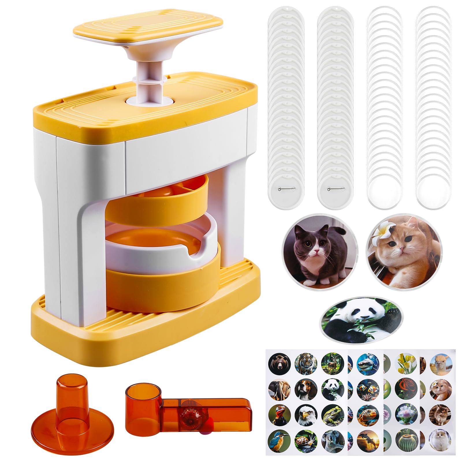 98 Pièces Machine à Badge, 55mm Machine a Faire des Badge avec 48 Papiers à Motifs et 48 Badges, 1 Emporte-Pièce Rond, Machines à Bouton DIY pour Cadeaux d'Enfants et Créations DIY