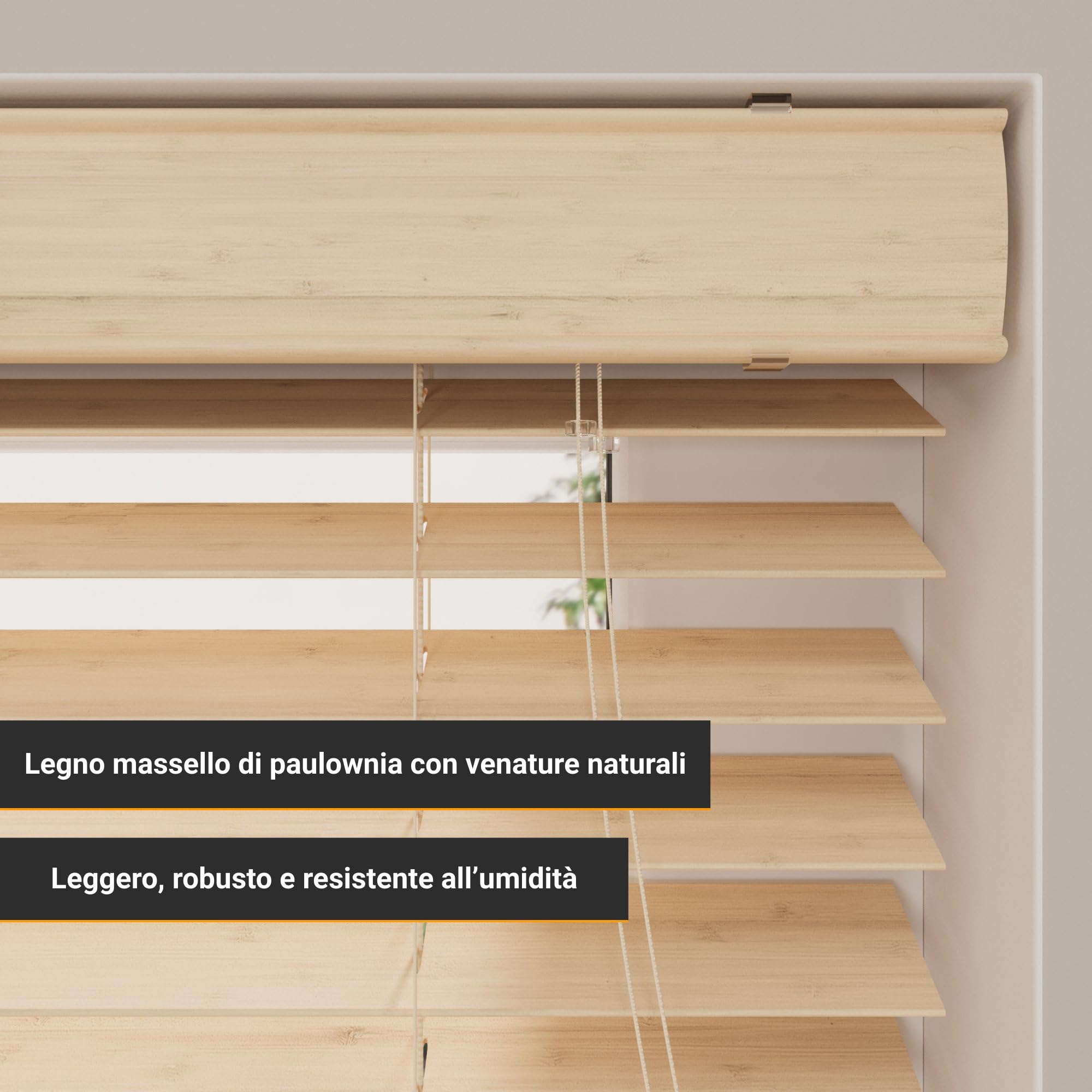 DTCH® Veneziana in legno per interni, naturale, 140 x 130 cm | Lamelle 50mm, legno sostenibile, protezione solare e visiva, regolazione luce, larghezze fino a 250 cm, sicurezza bambini