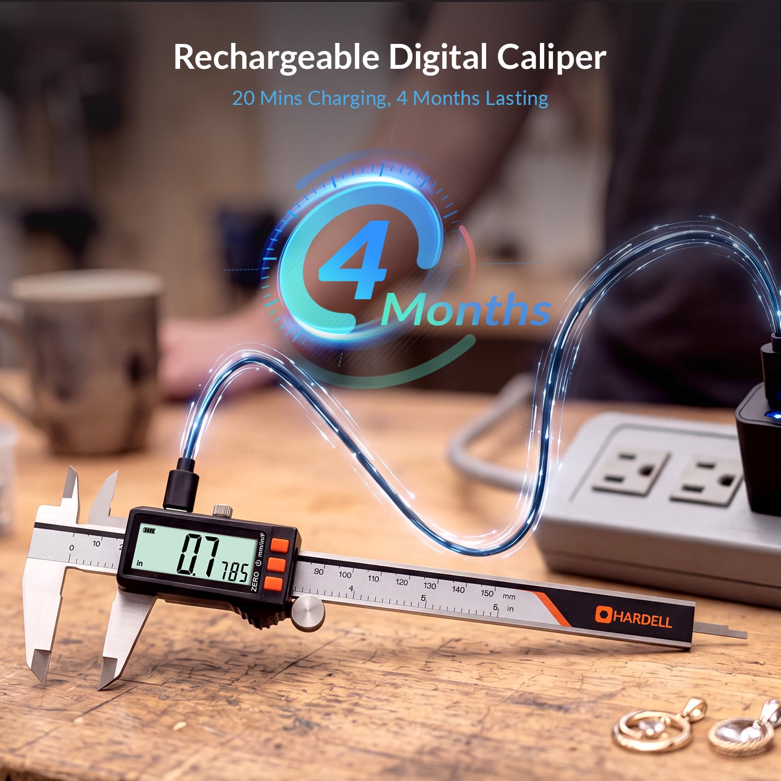 Calibrador digital recargable con pantalla de alimentación, micrómetro digital HARDELL de 6 pulgadas con pantalla LCD grande, apagado automático, herramienta de medición de calibrador con conversión