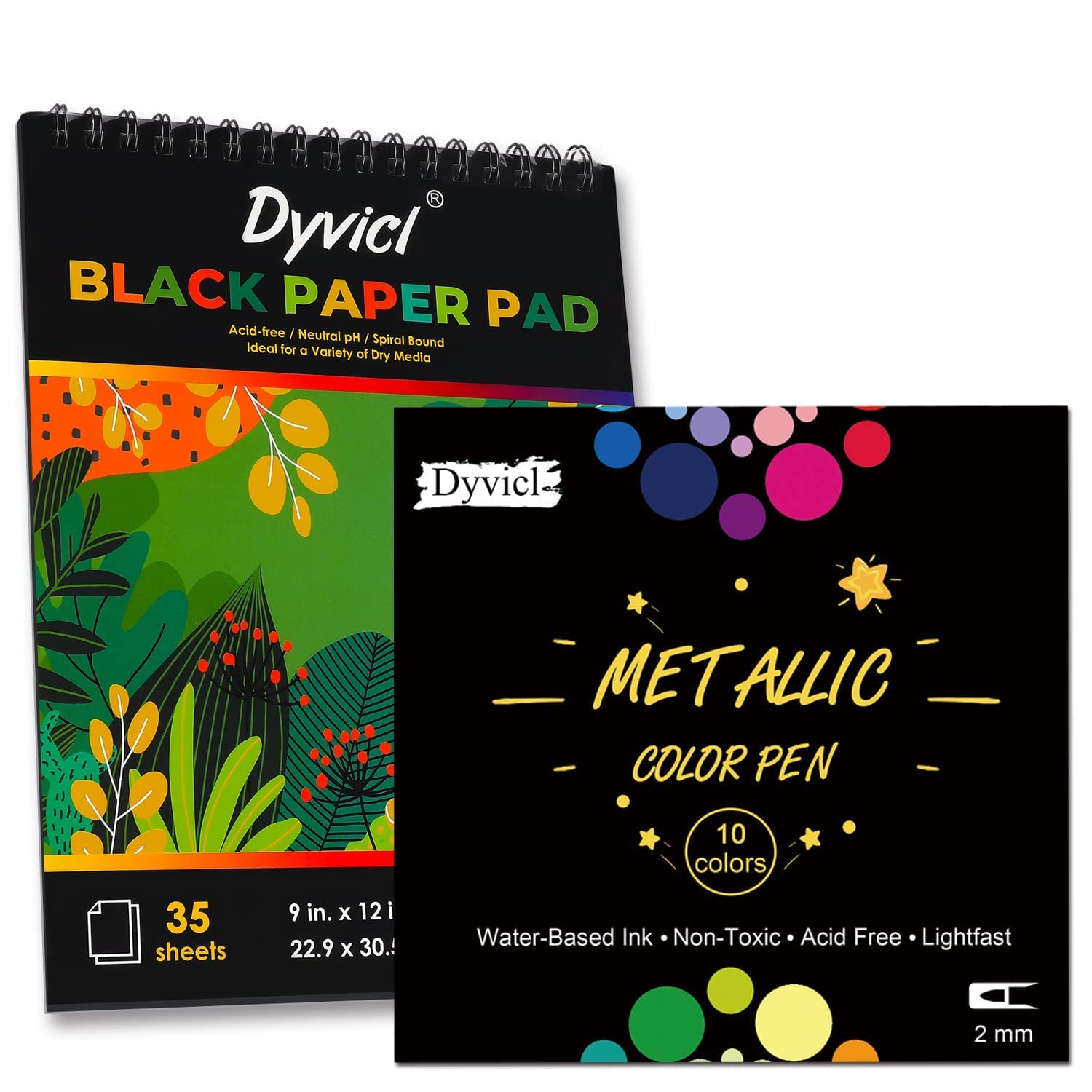 DyviclMetallic Marker Pens and Black Paper Pad