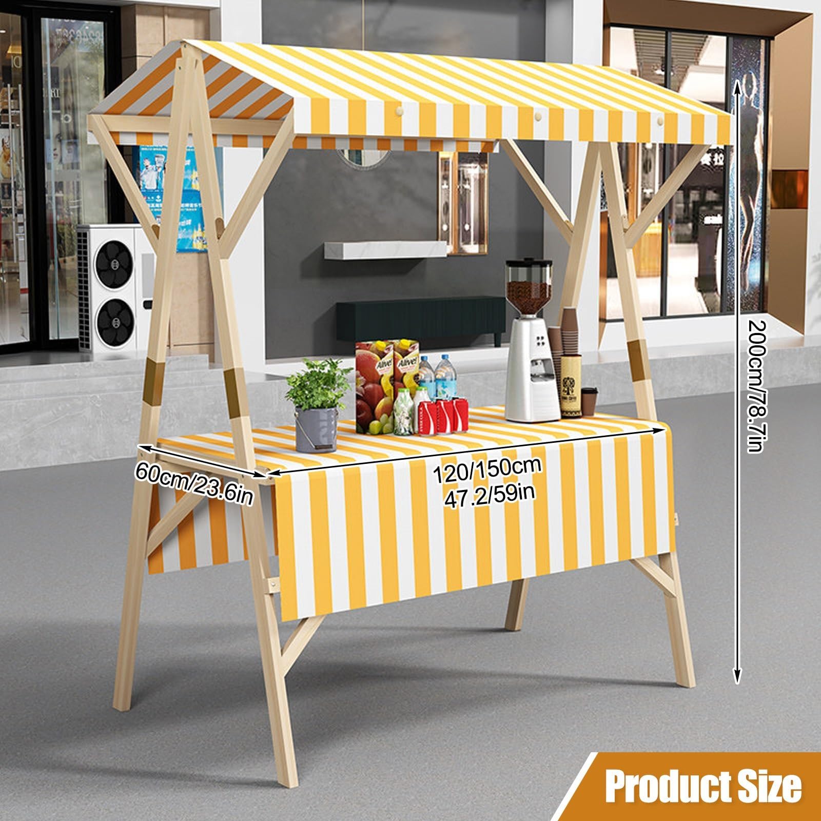 Generico Carretto Portatile per venditori con tettoia, bancarella in Legno Pieghevole per Eventi all'aperto, Street Food, Mercato agricolo, carretto Portatile da 59 Pollici per venditori e Catering,