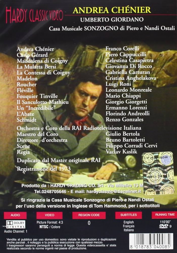 その他 Andrea Chenier [DVD] Amazon.com: Andrea Chénier : Del Monaco, Giordano, Stella