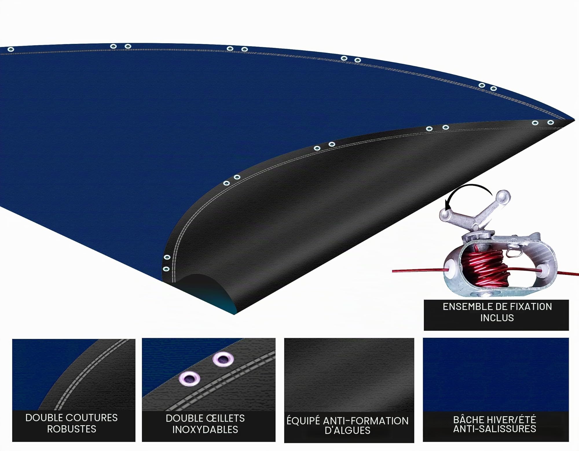 QUICK STAR Couverture de Piscine d'hiver Ronde 200g / m² pour Piscine de Taille 366-400 cm Dimension bâche ø 460 cm Bleu
