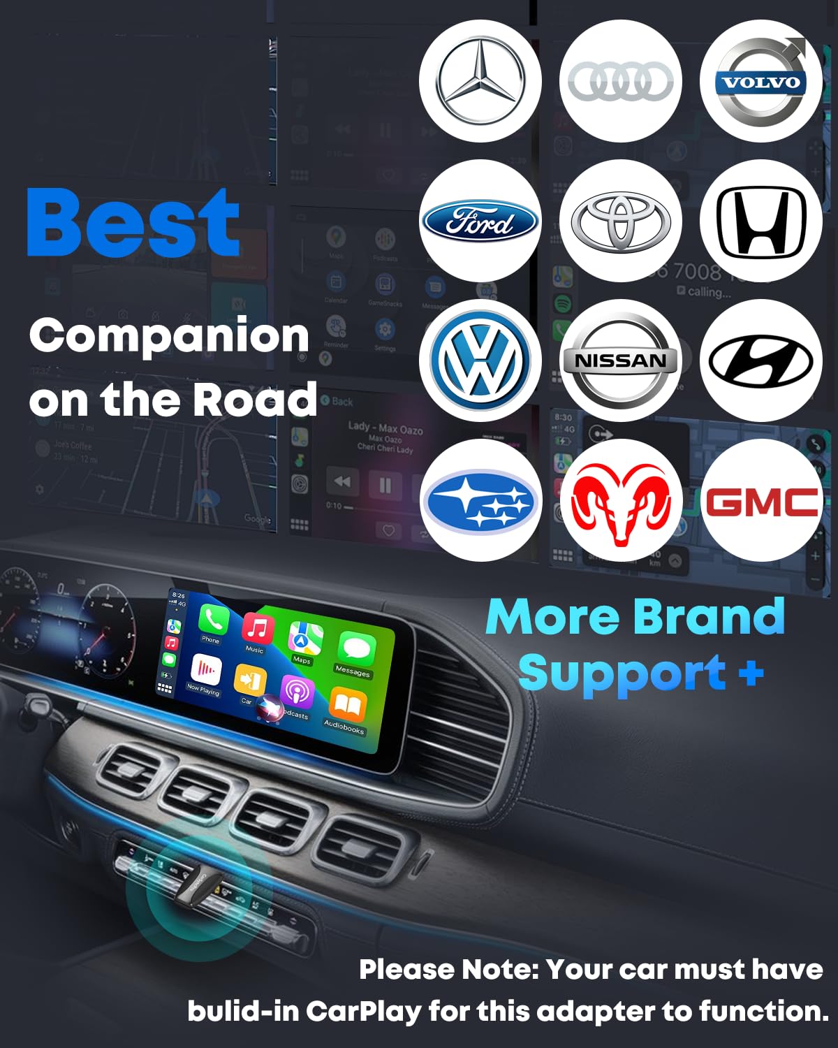 Adattatore automatico wireless CarPlay e Android: connessione rapida e stabile, Plug & Play, regolazione universale per iOS 10+/Android 11+, trasforma il tuo sistema cablato in wireless con Type-C