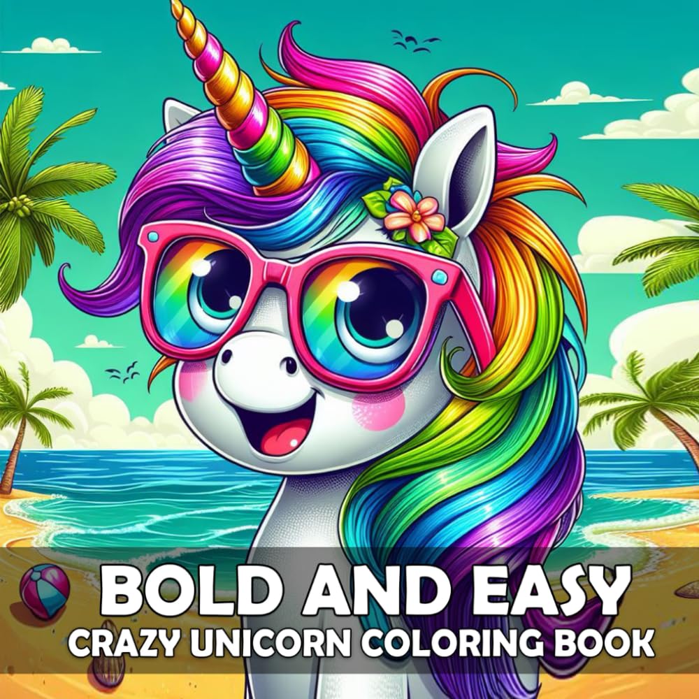 Crezy Unicorns - Bold and Easy Coloring Book for Kids and Adults: 50 Cute, Simple and Big Designs for Relaxation Featuring Large Print Coloring Pages