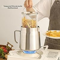 Vista 9 de Olla freidora profunda de acero inoxidable 304 de 68 onzas con canasta y colador, recipiente de grasa de tocino de gran capacidad para cocina