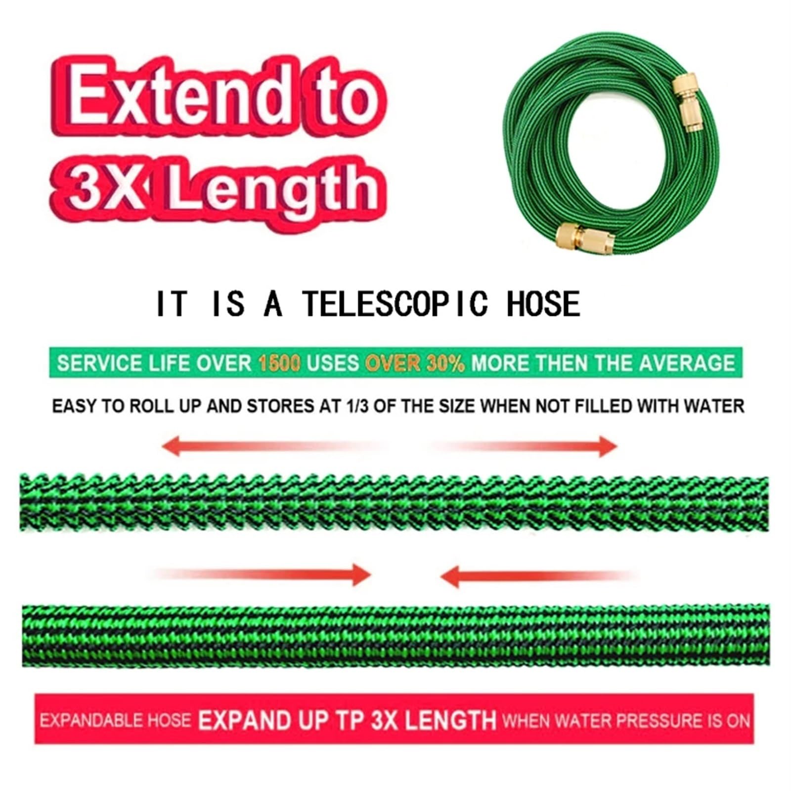 Manguera de riego Extensible for jardín, Manguera de Limpieza Flexible, Lavadora de Coches de Alta presión, tubería de plástico for riego(A pcs hose-10,1/2''_75FT)