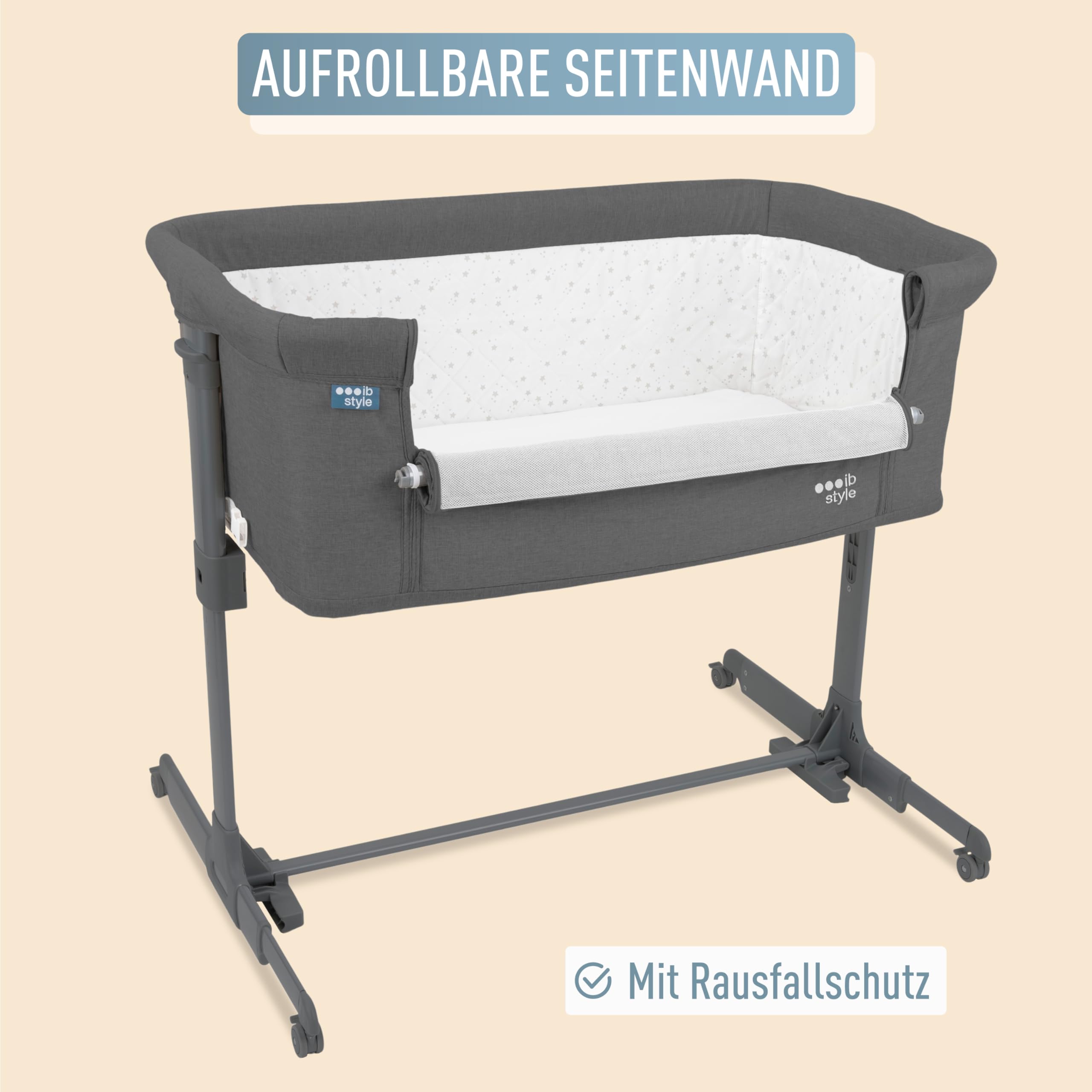 ib style Aluna 3 w 1 łóżko dostawne, łóżeczko dziecięce, dodatkowy materac, 5-stopniowa regulacja wysokości, łóżko turystyczne z torbą, łóżko dziecięce z kółkami, kołyska, do domu i w podróży –