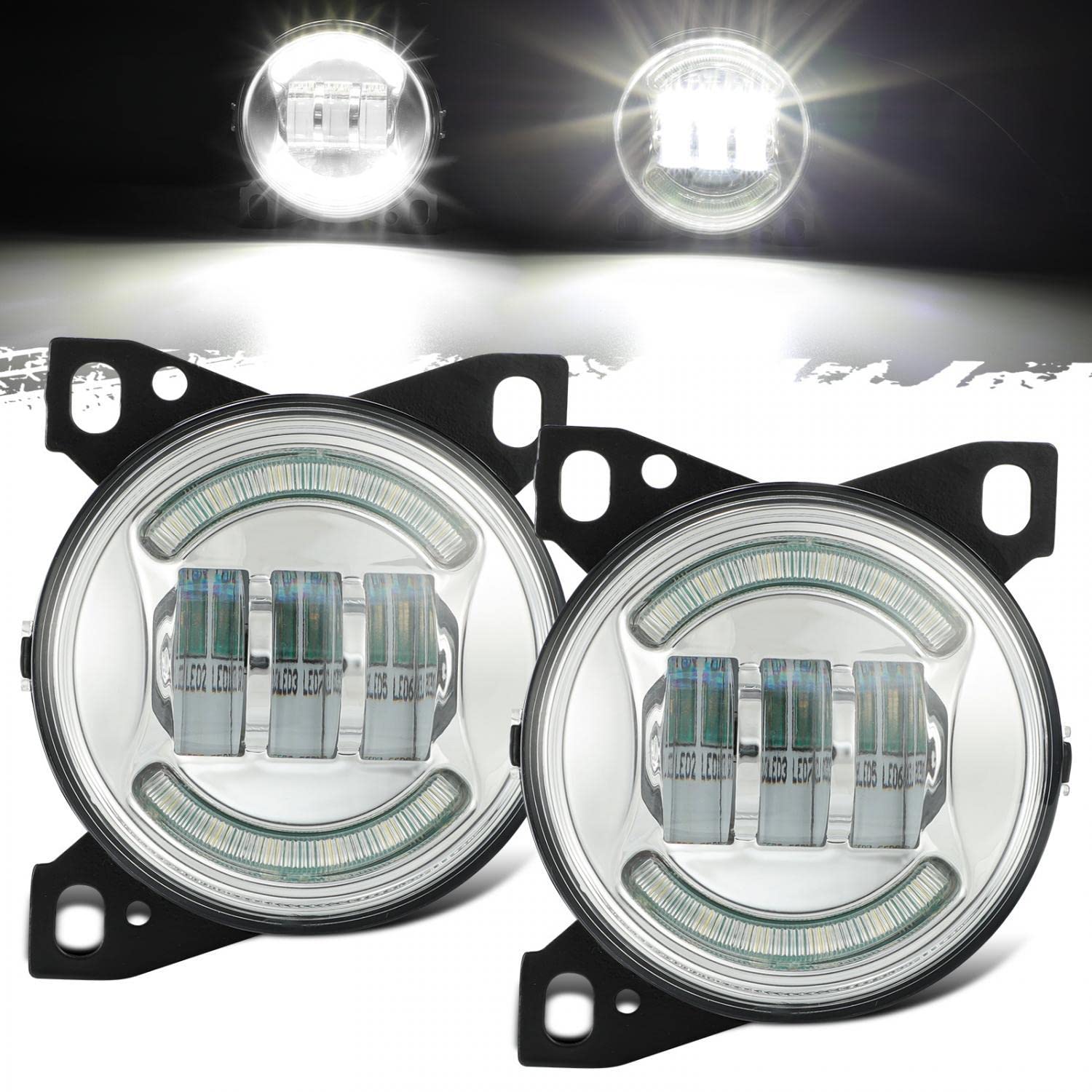 Partsam 12V LED Fog Lights Assembly Kit for Peterbilt 579 587, Kenworth T660 Heavy Duty Front Bumper Driving Lamp Aluminum Housing Black 2pcs