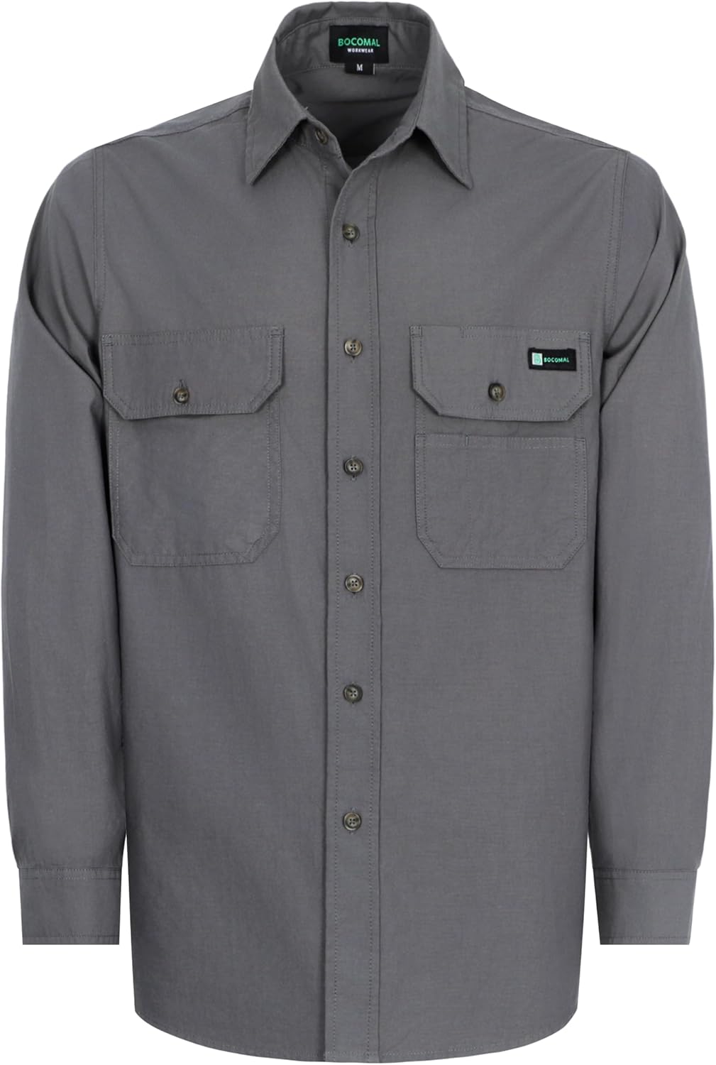 BOCOMAL Men's Work Shirts Button Down Long Sleeve Relaxed Fit - Lightweight 100% Cotton Chambray, EX-Soft, Utility Pockets