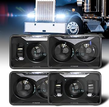 M MIBAHE DOT Approved 4X6 Inch LED Headlights 120W High Low Beam Compatible with Kenworth T800 T600 Peterbilt 379 Feightliner Oldsmo-bile Cutlass H4651 H4652 H4656 H4666 H6545 in Black 4PCS